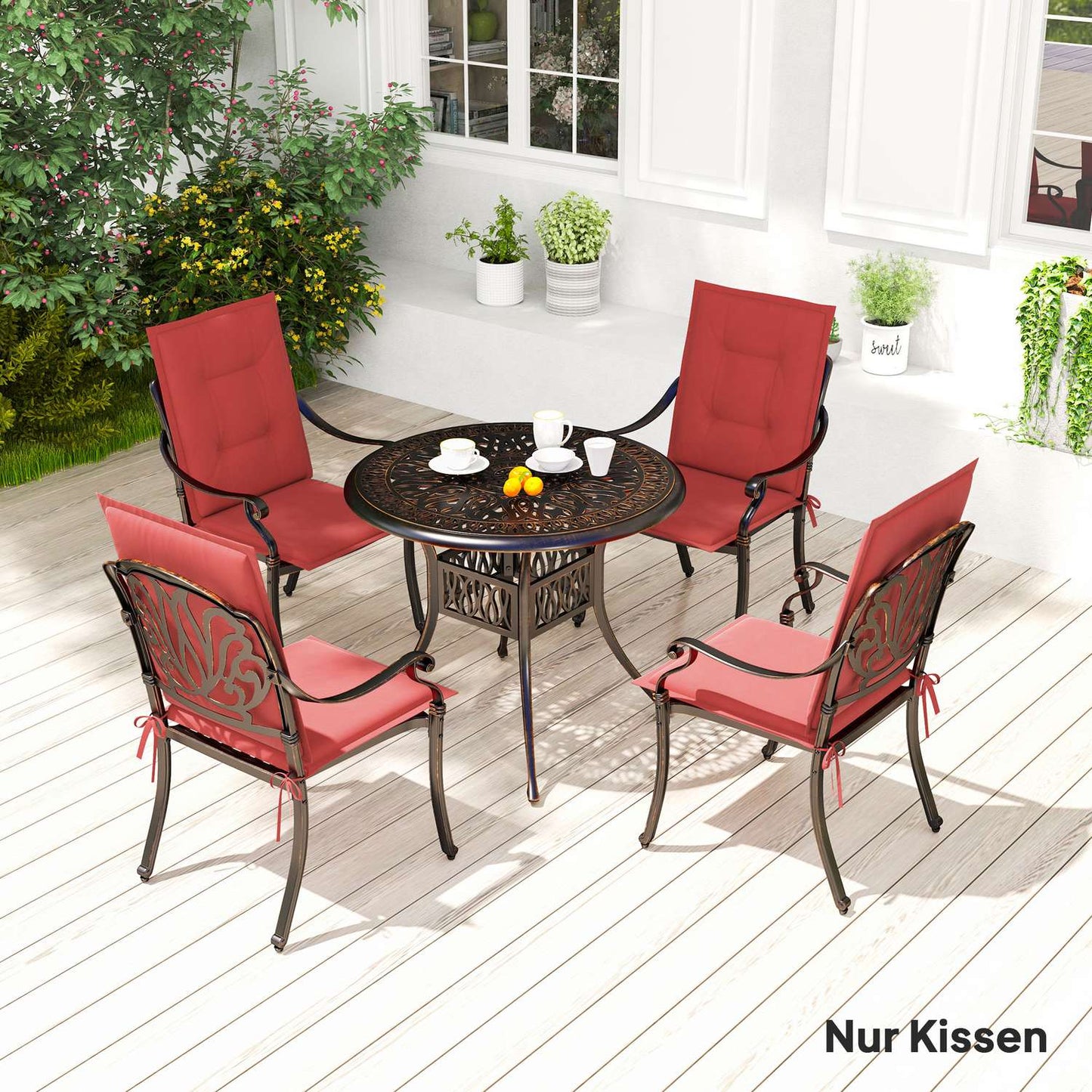 Burgundy chair & bench cushions, 108x50x5 cm, indoor/outdoor