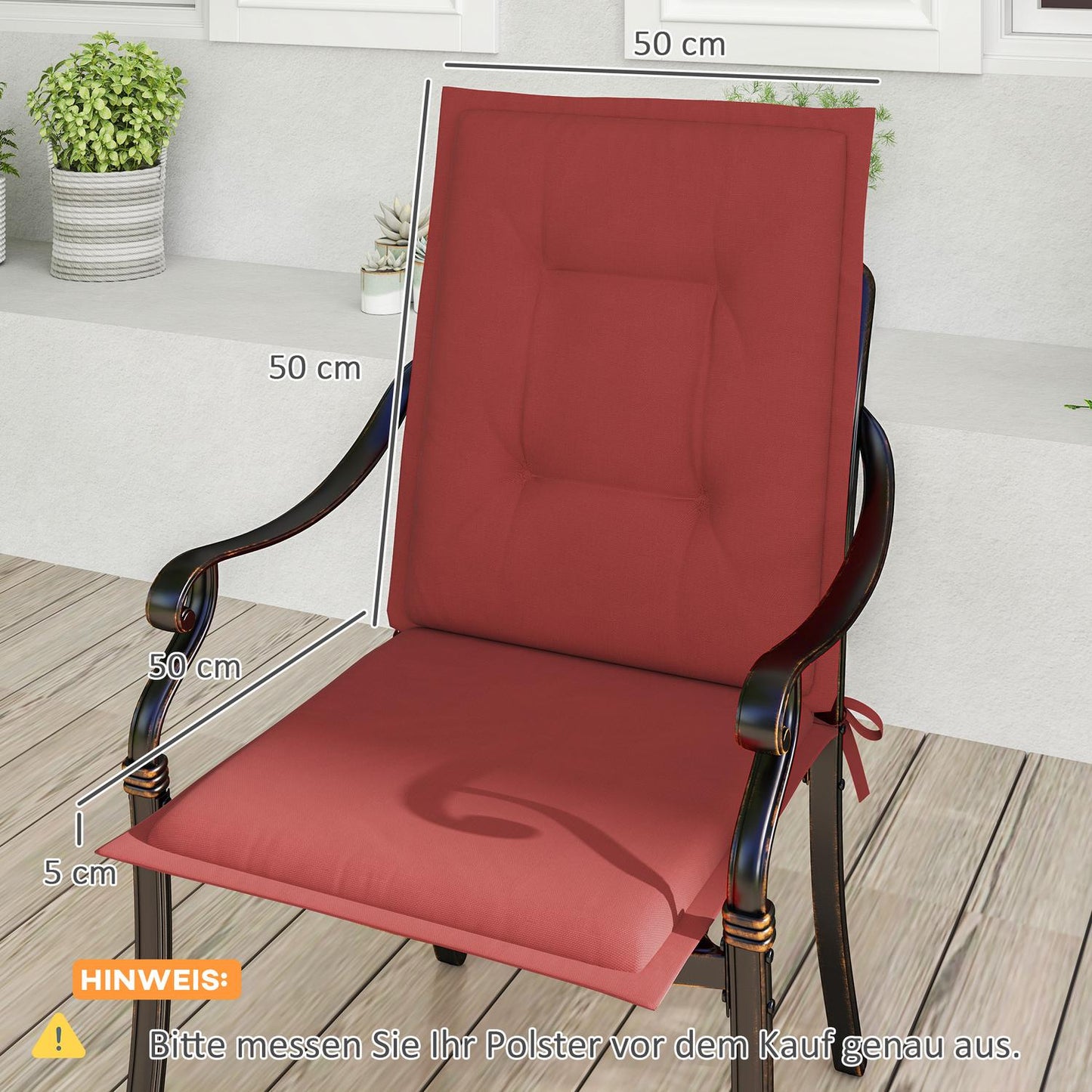 Burgundy chair & bench cushions, 108x50x5 cm, indoor/outdoor