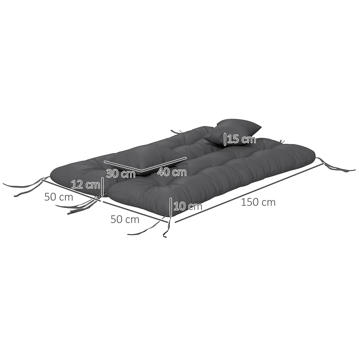 Water-repellent dark gray seat cushions, 150x50 cm, set of 4