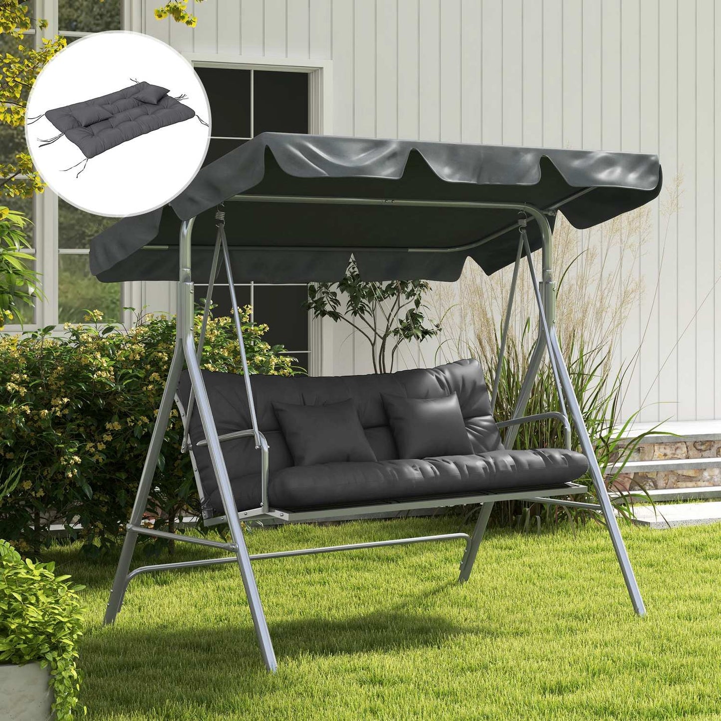 Water-repellent dark gray seat cushions, 150x50 cm, set of 4