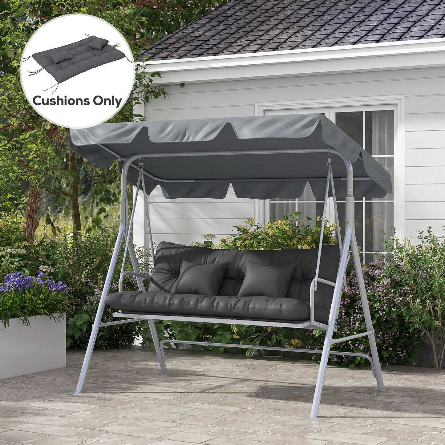 Water-repellent dark gray seat cushions, 150x50 cm, set of 4
