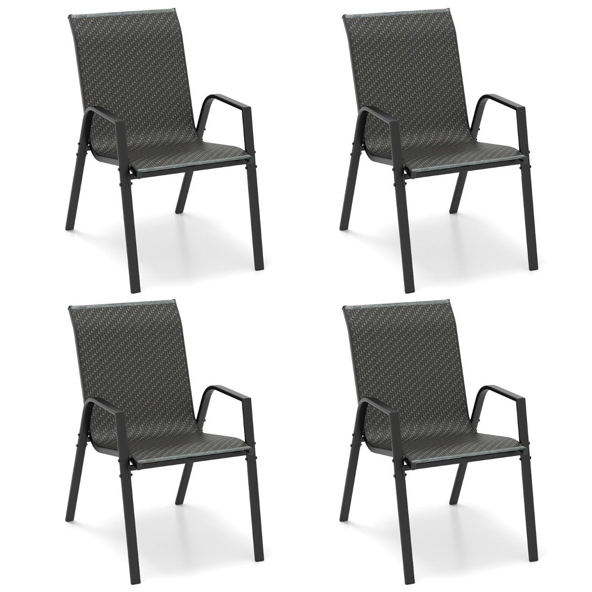 Set of 4 stackable garden chairs made of PE rattan with armrests stacking chairs 66 x 51 x 84 cm
