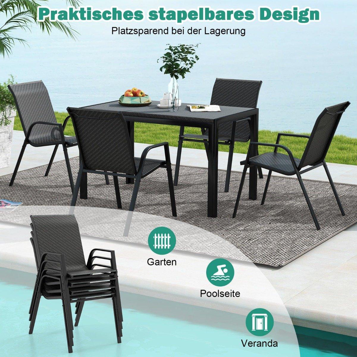 Set of 4 stackable garden chairs made of PE rattan with armrests stacking chairs 66 x 51 x 84 cm