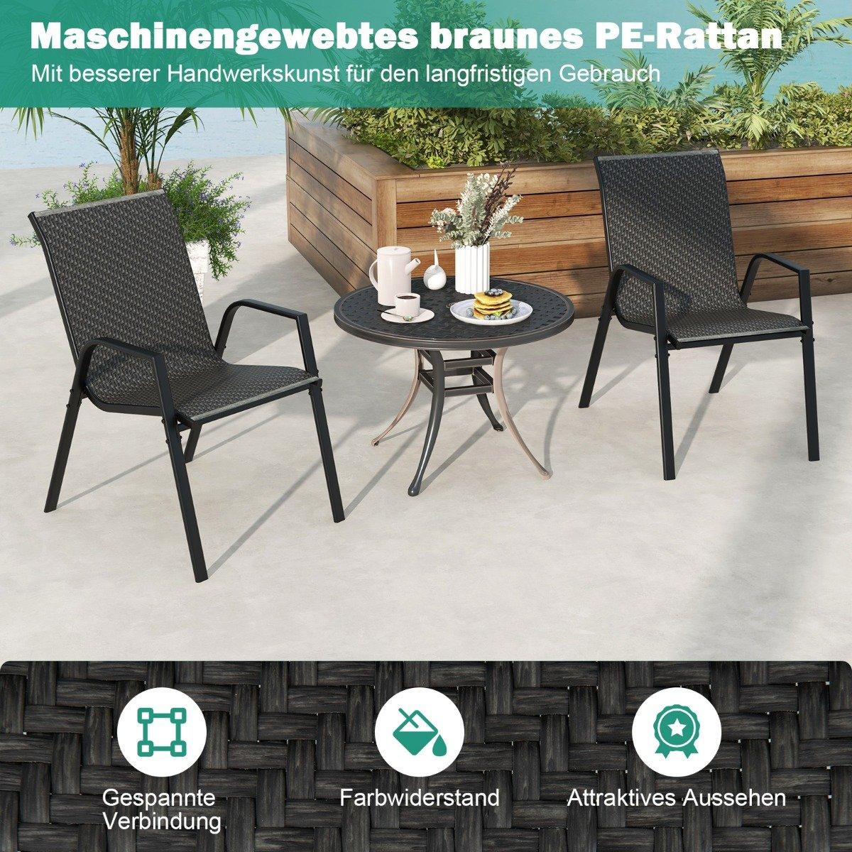 Set of 4 stackable garden chairs made of PE rattan with armrests stacking chairs 66 x 51 x 84 cm