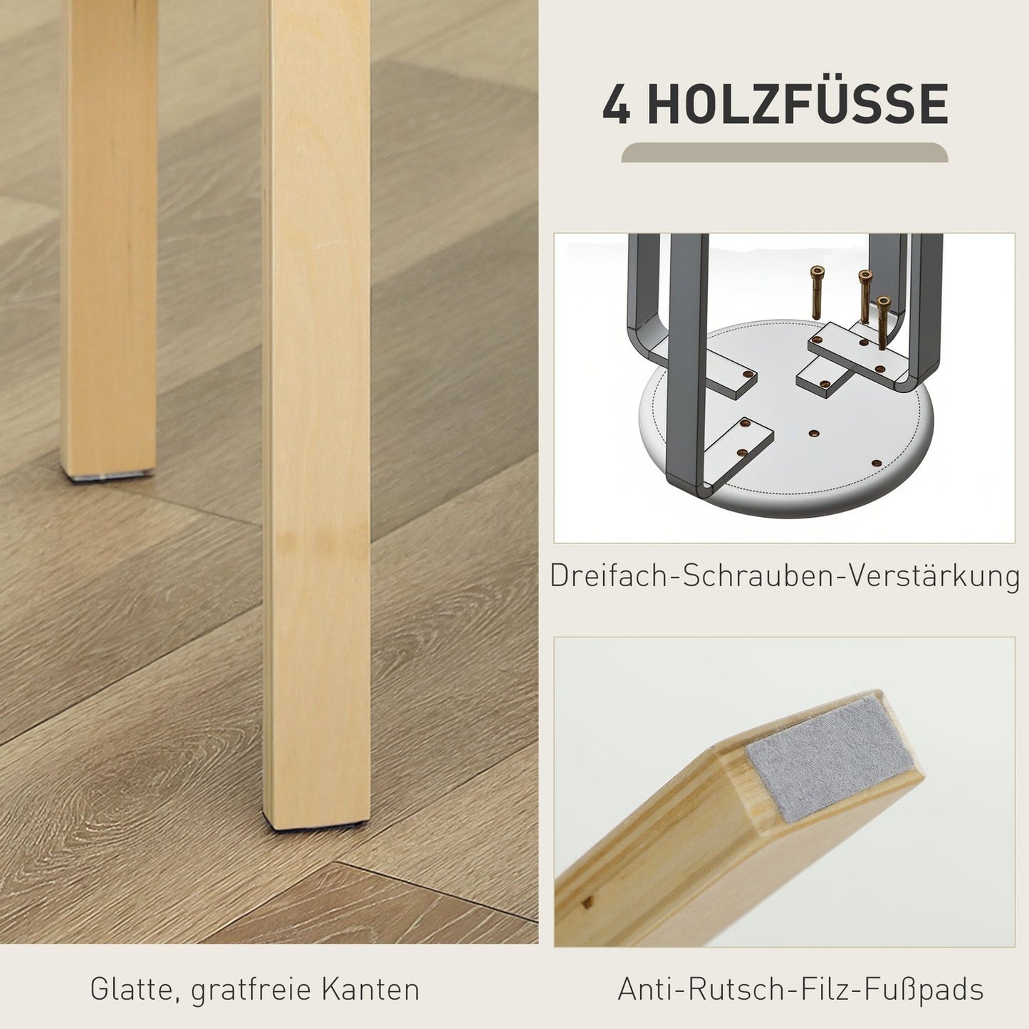 Stackable Upholstered Stools, Cream White, Birch Legs