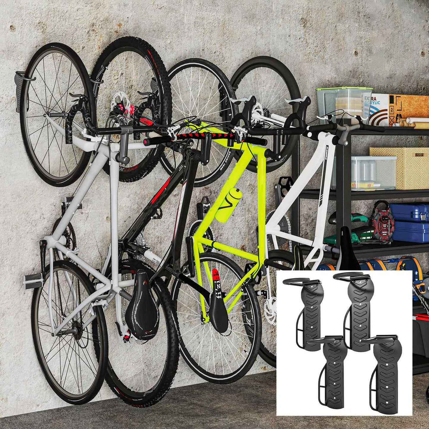 Vertical Bike Wall Mount Kit, Collapsible, Holds 30kg, Black