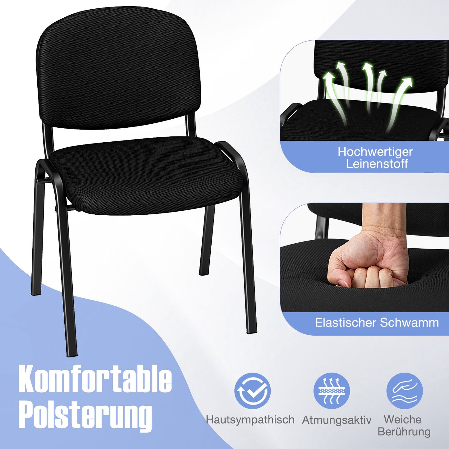 Set of 5 Black Stackable Reception Chairs with Ergonomic Support