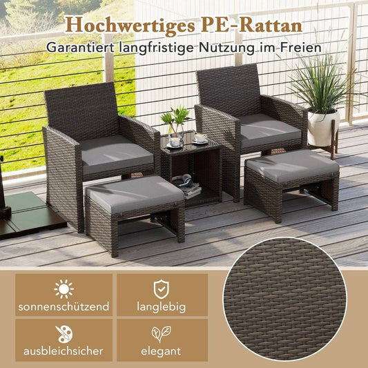 Set of 5 Rattan Furniture Set Furniture Patio Seating Set Brown + Gray
