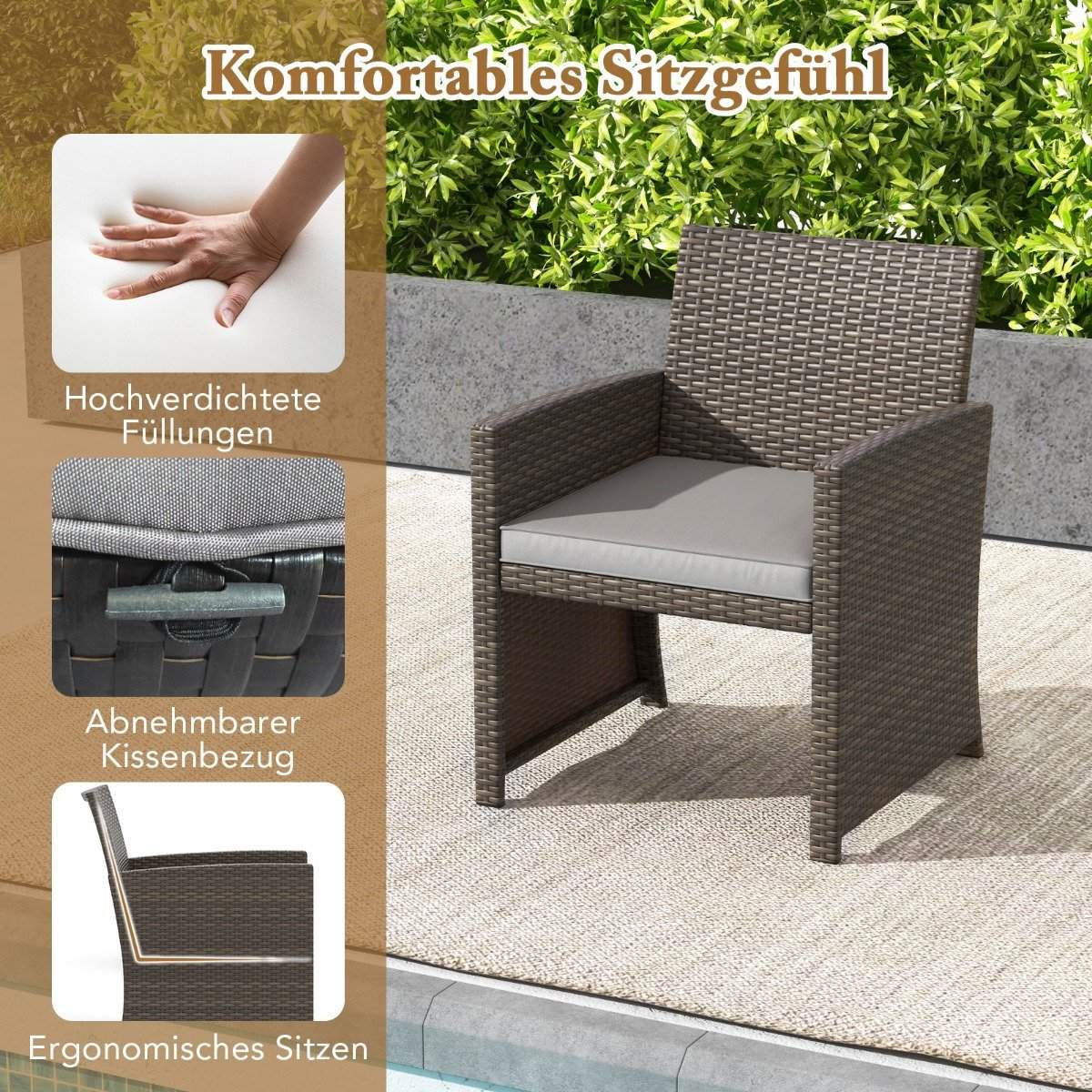 Set of 5 Rattan Furniture Set Furniture Patio Seating Set Brown + Gray