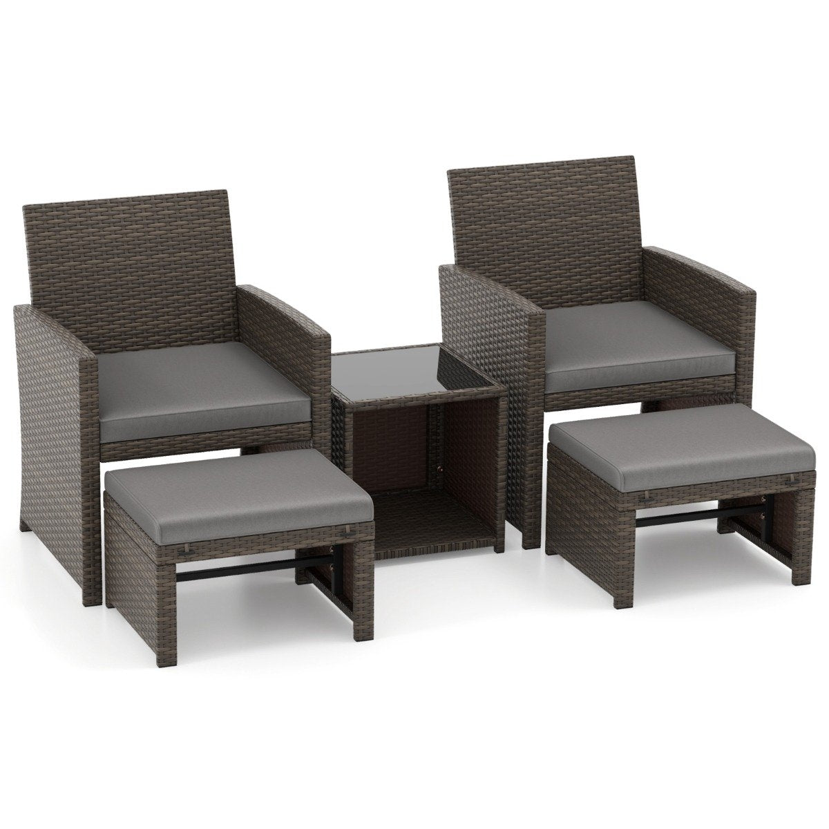 Set of 5 Rattan Furniture Set Furniture Patio Seating Set Brown + Gray