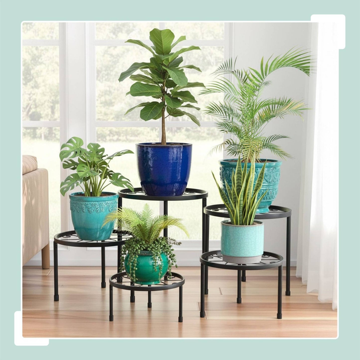 Set of 5 Round Carbon Steel Plant Stands