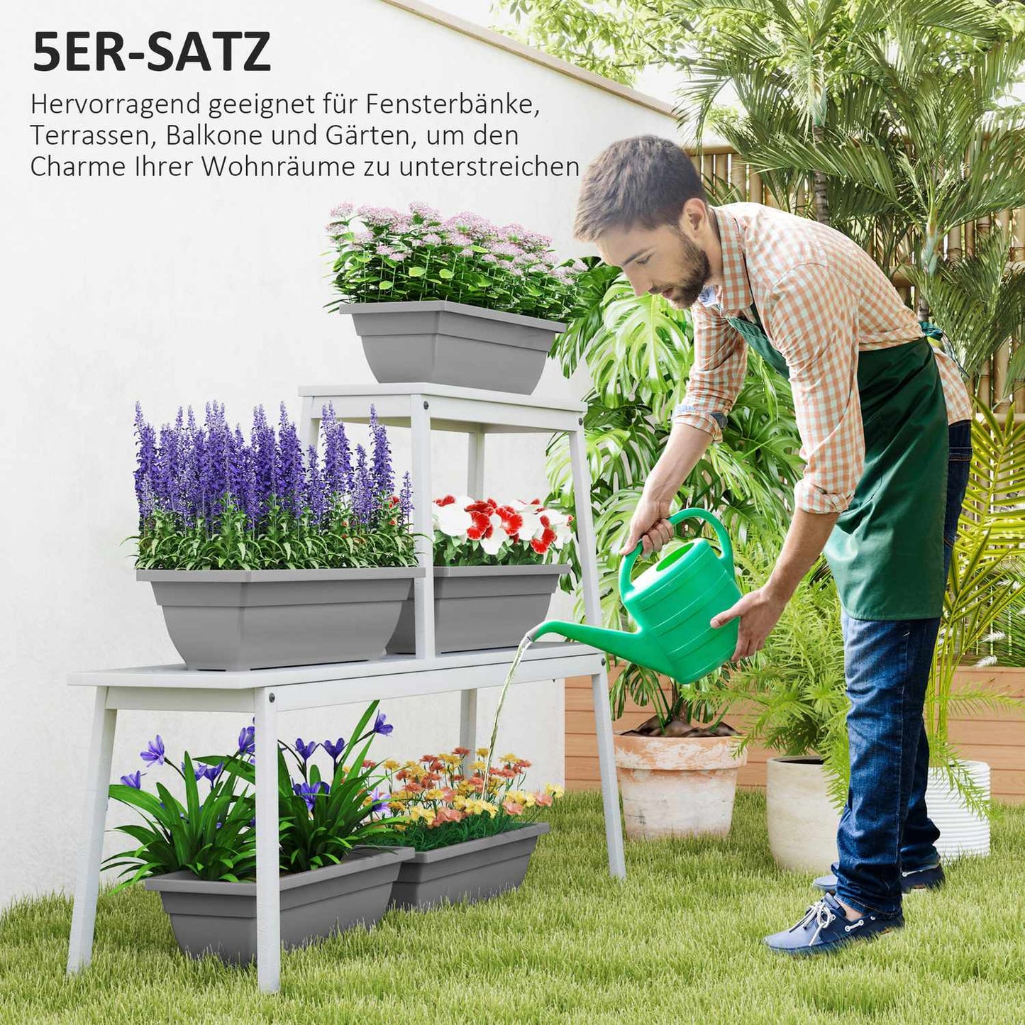 Set of 5 stackable weatherproof flower pots, 59x21x16 cm