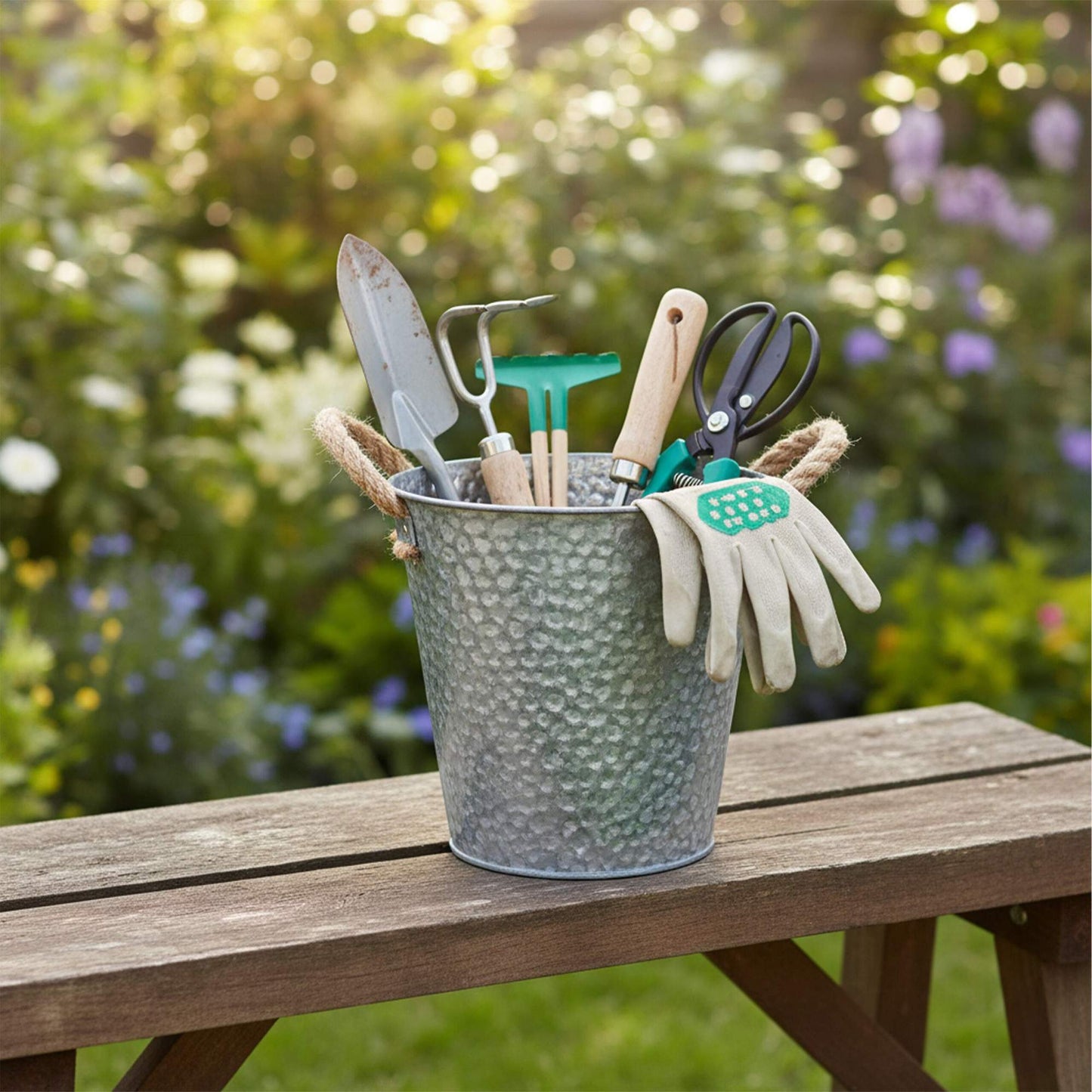 Set of 6 Vintage-Style Metal Planters with Jute Handles