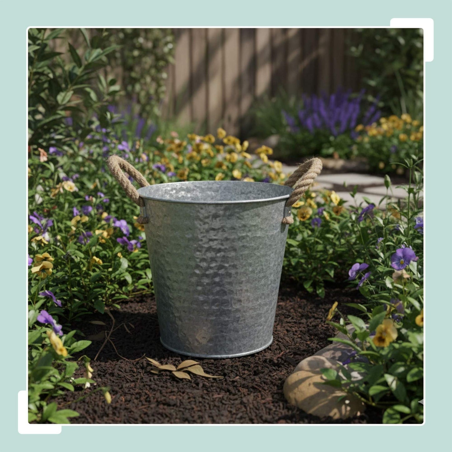 Set of 6 Vintage-Style Metal Planters with Jute Handles