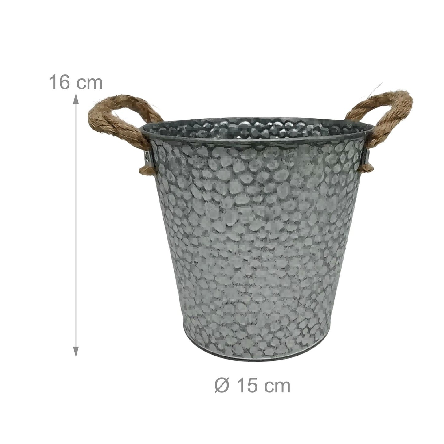 Set of 6 Vintage-Style Metal Planters with Jute Handles