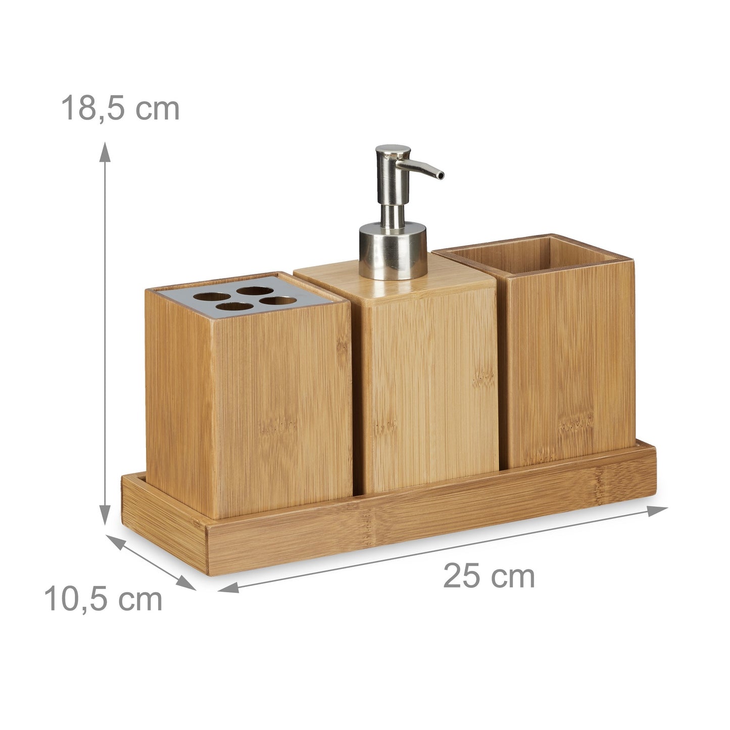 Set of bathroom accessories in bamboo