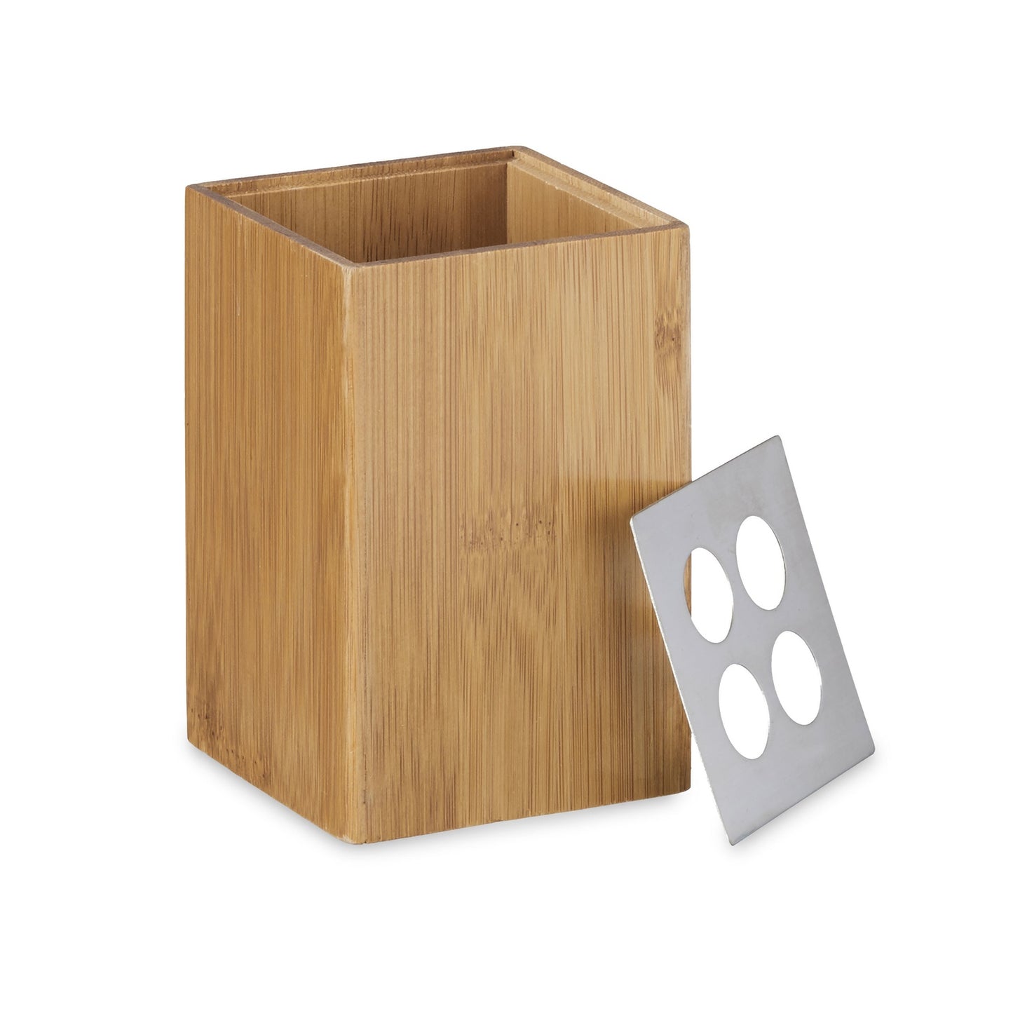 Set of bathroom accessories in bamboo