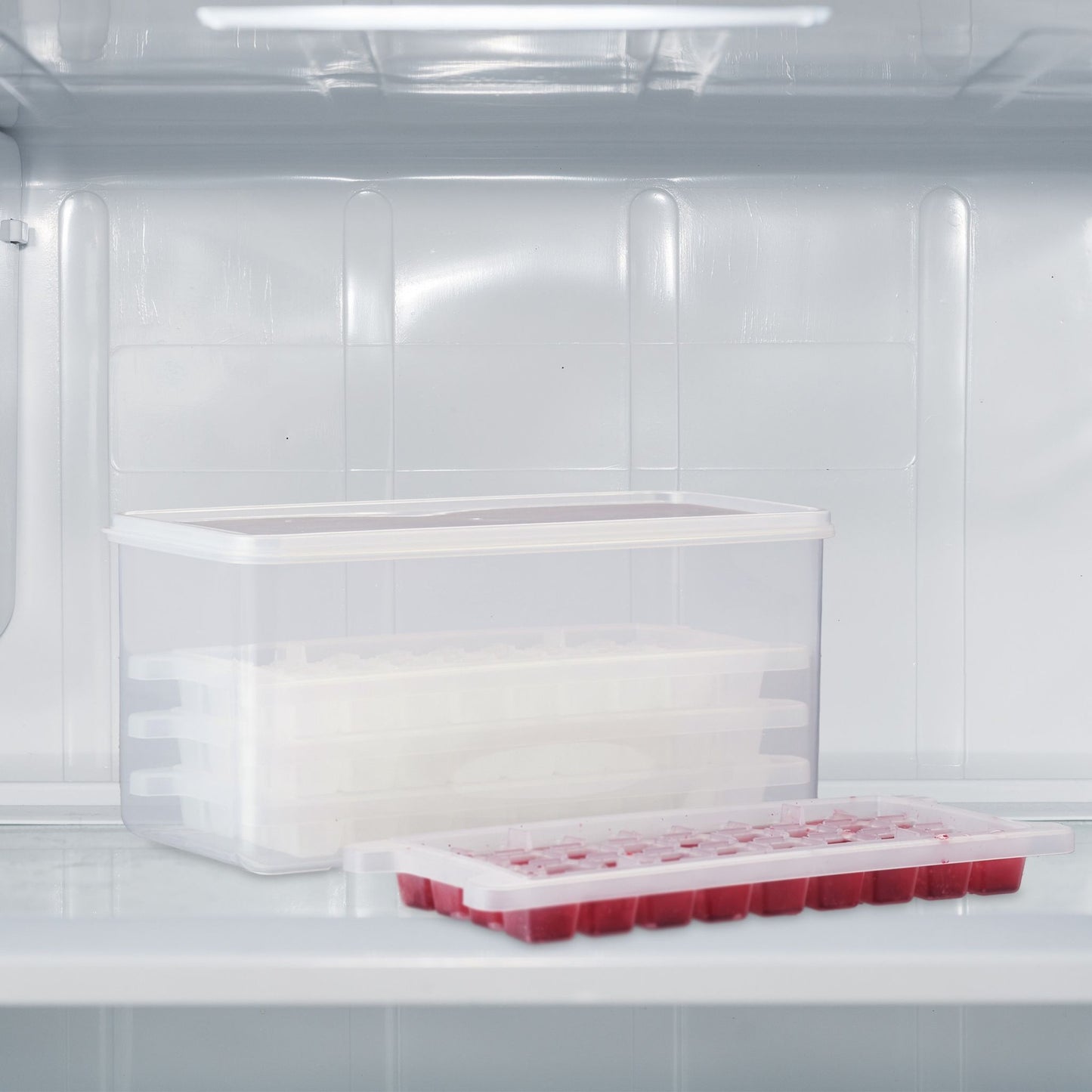Set of ice cube molds with box and lid