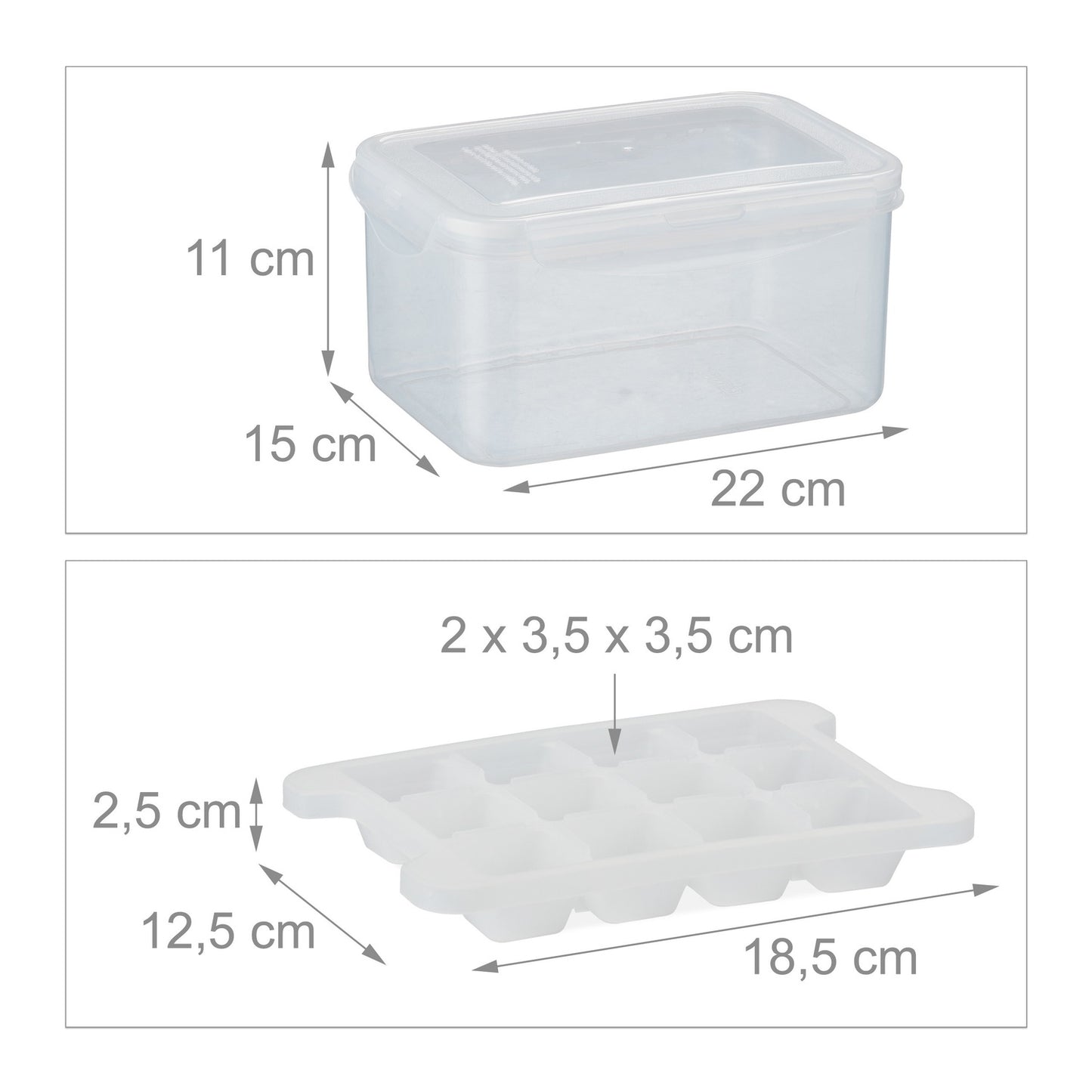 Set of ice cube molds with box and lid