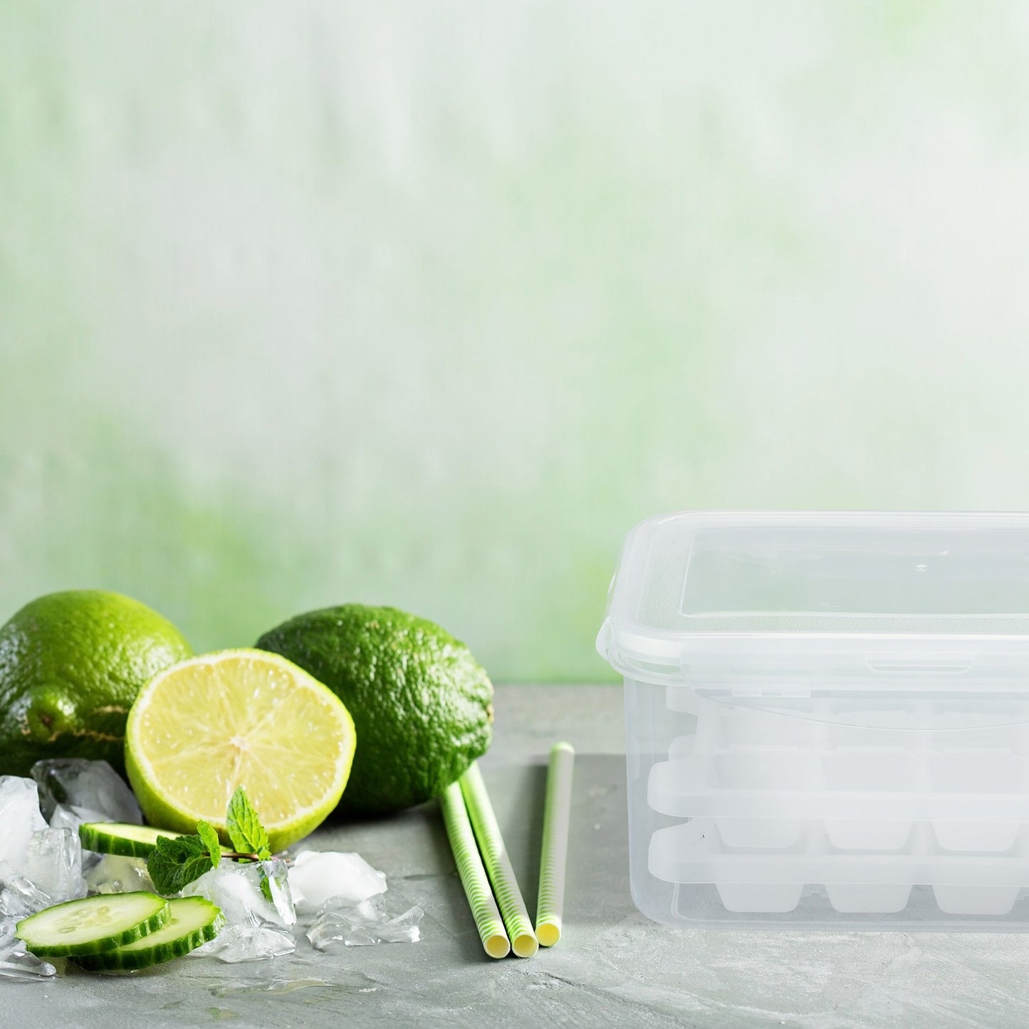 Set of ice cube molds with box and lid