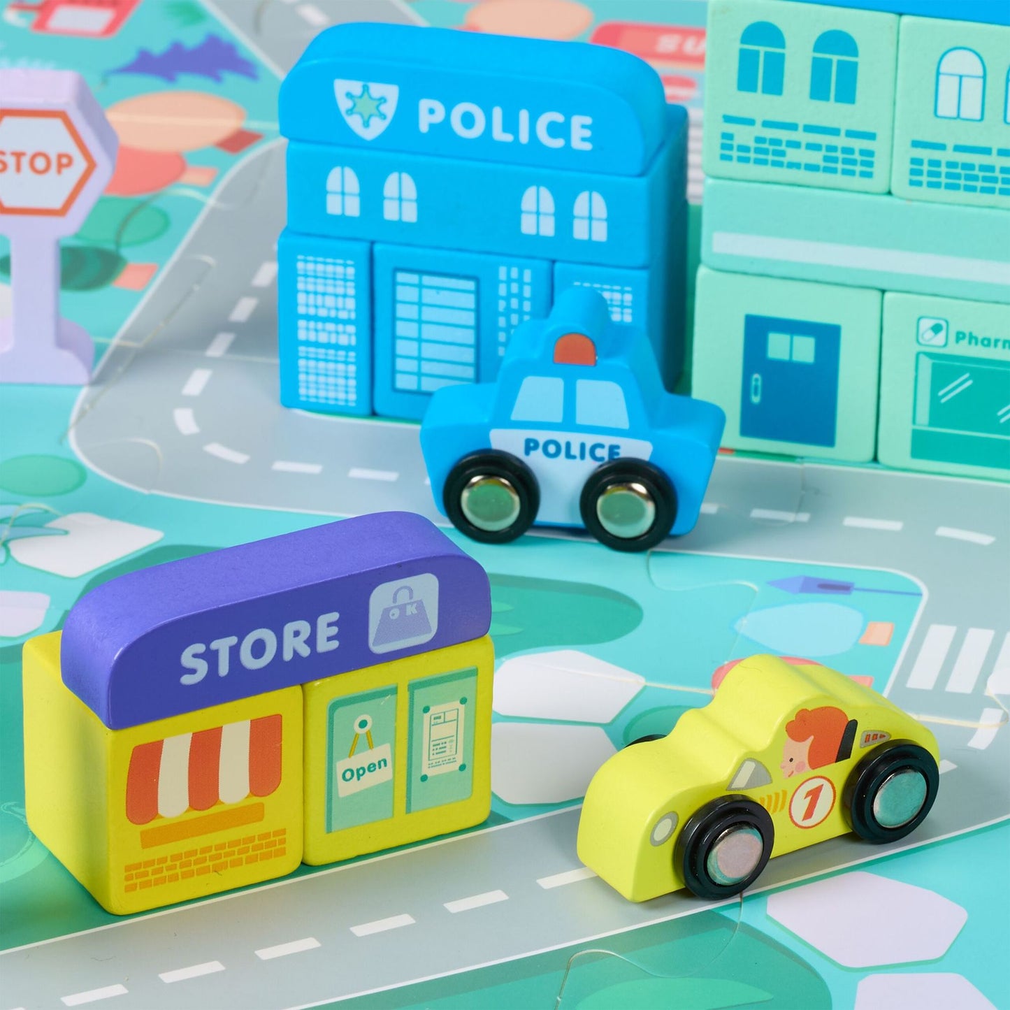 Set of wooden building blocks City