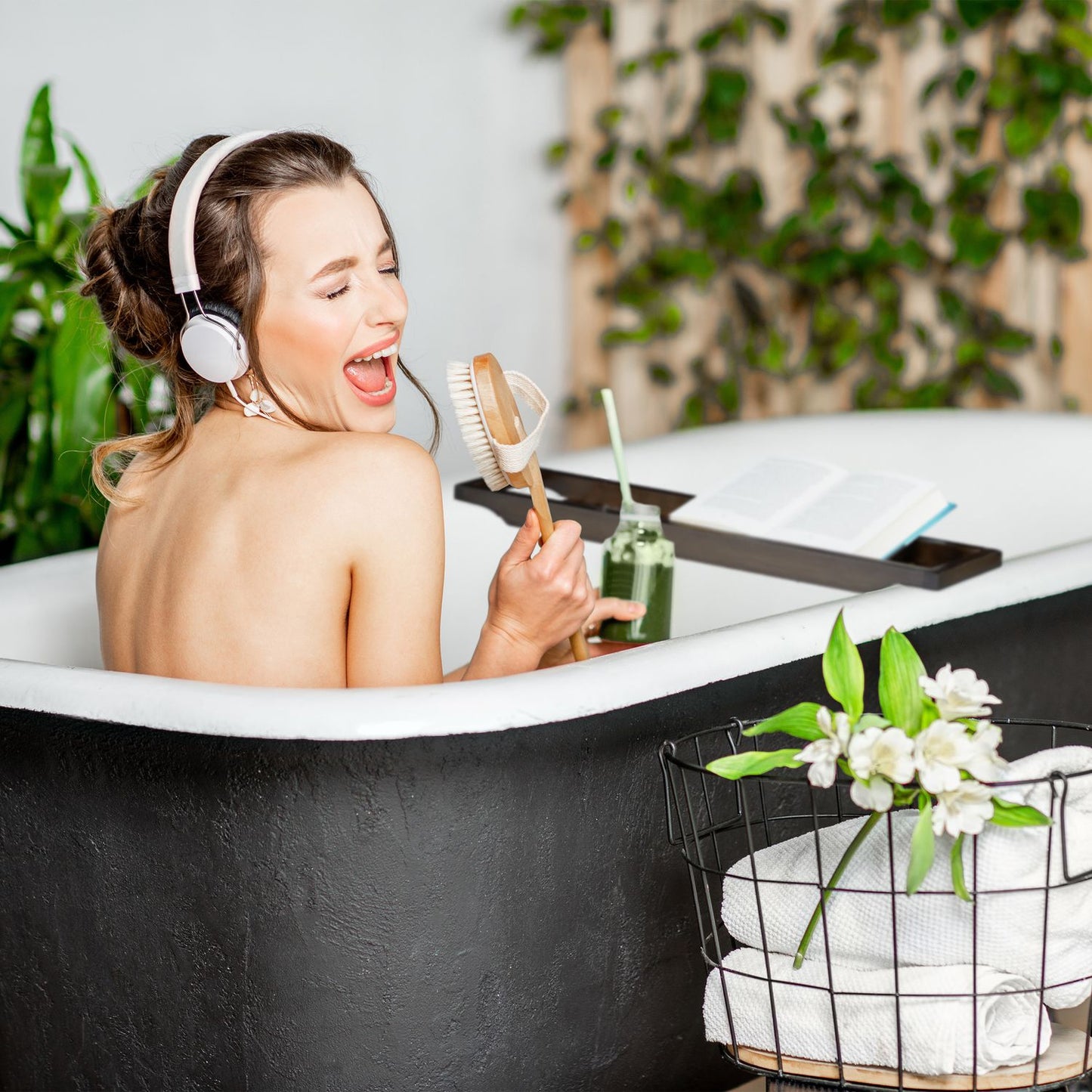 Shelf for bathtub bamboo brown lacquered