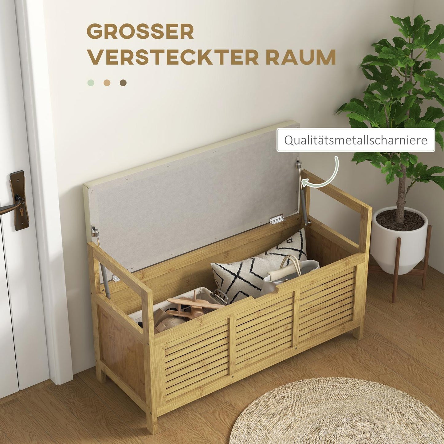 Bamboo Shoe storage bench with folding lid - 100x40x60 cm