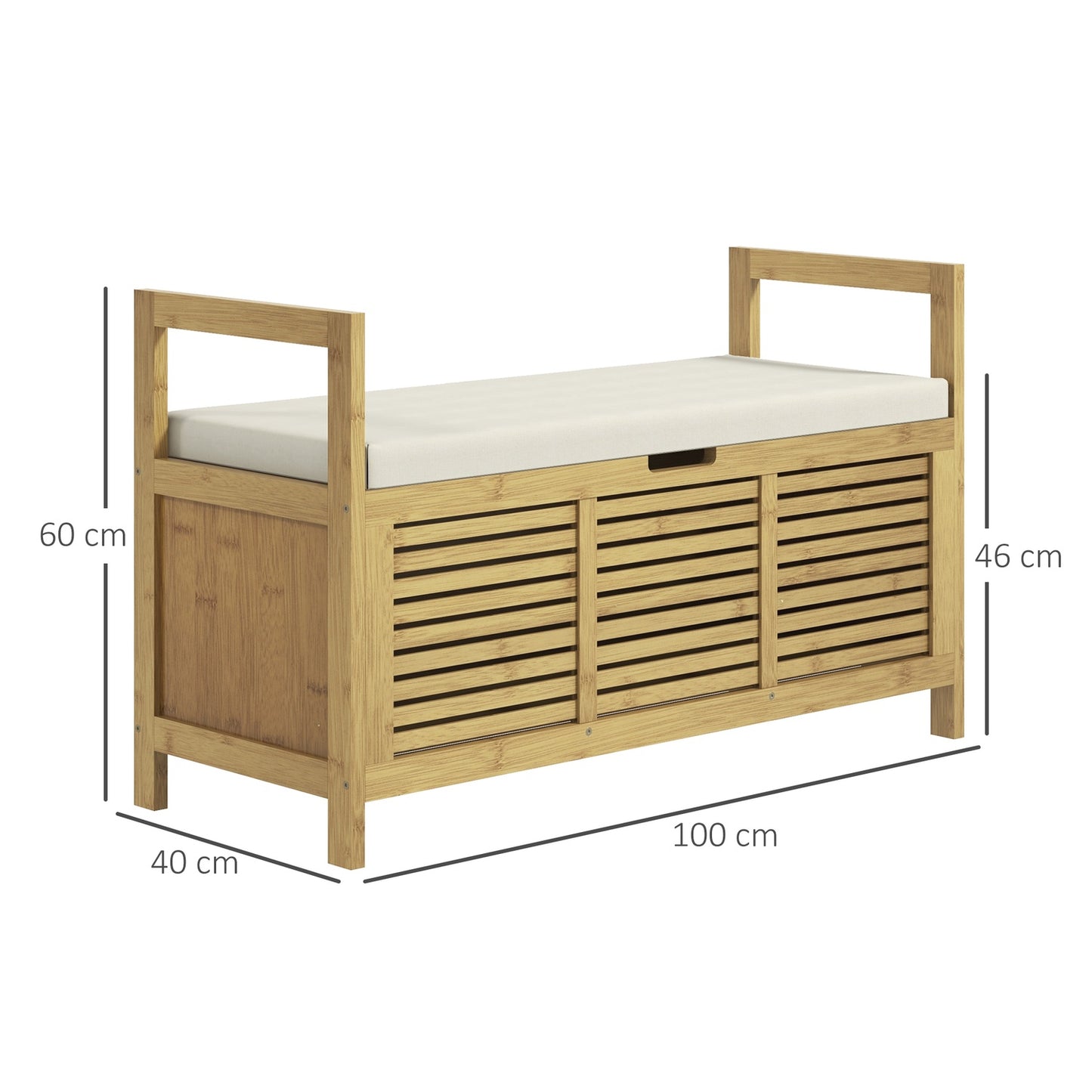 Bamboo Shoe storage bench with folding lid - 100x40x60 cm
