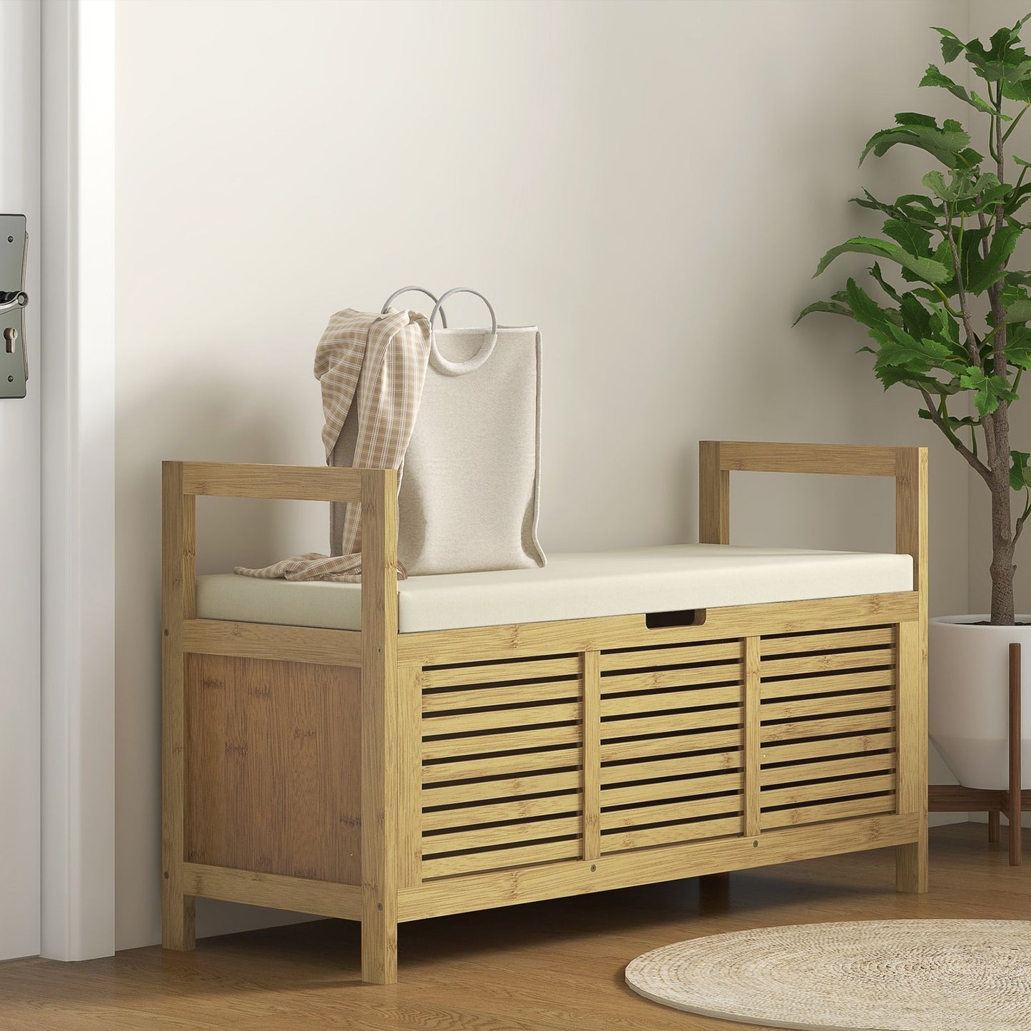 Bamboo Shoe storage bench with folding lid - 100x40x60 cm