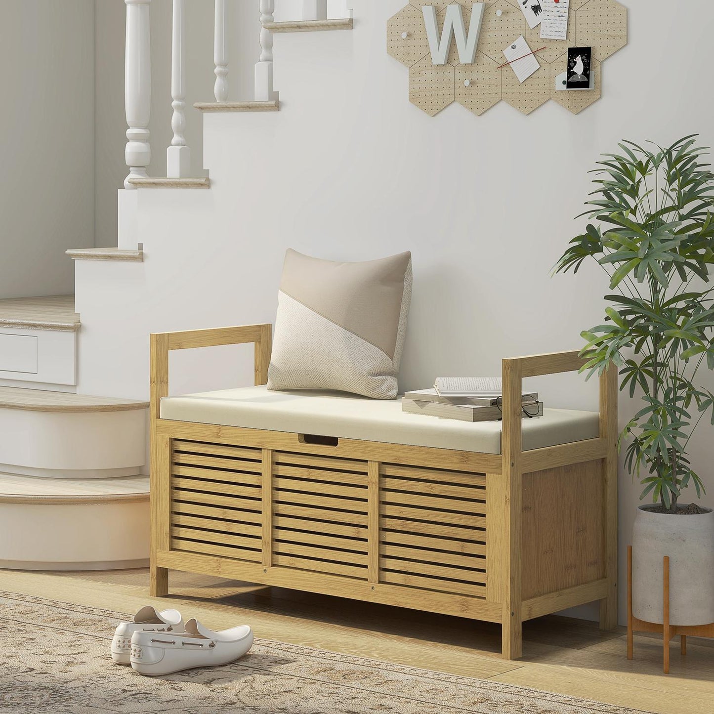Bamboo Shoe storage bench with folding lid - 100x40x60 cm