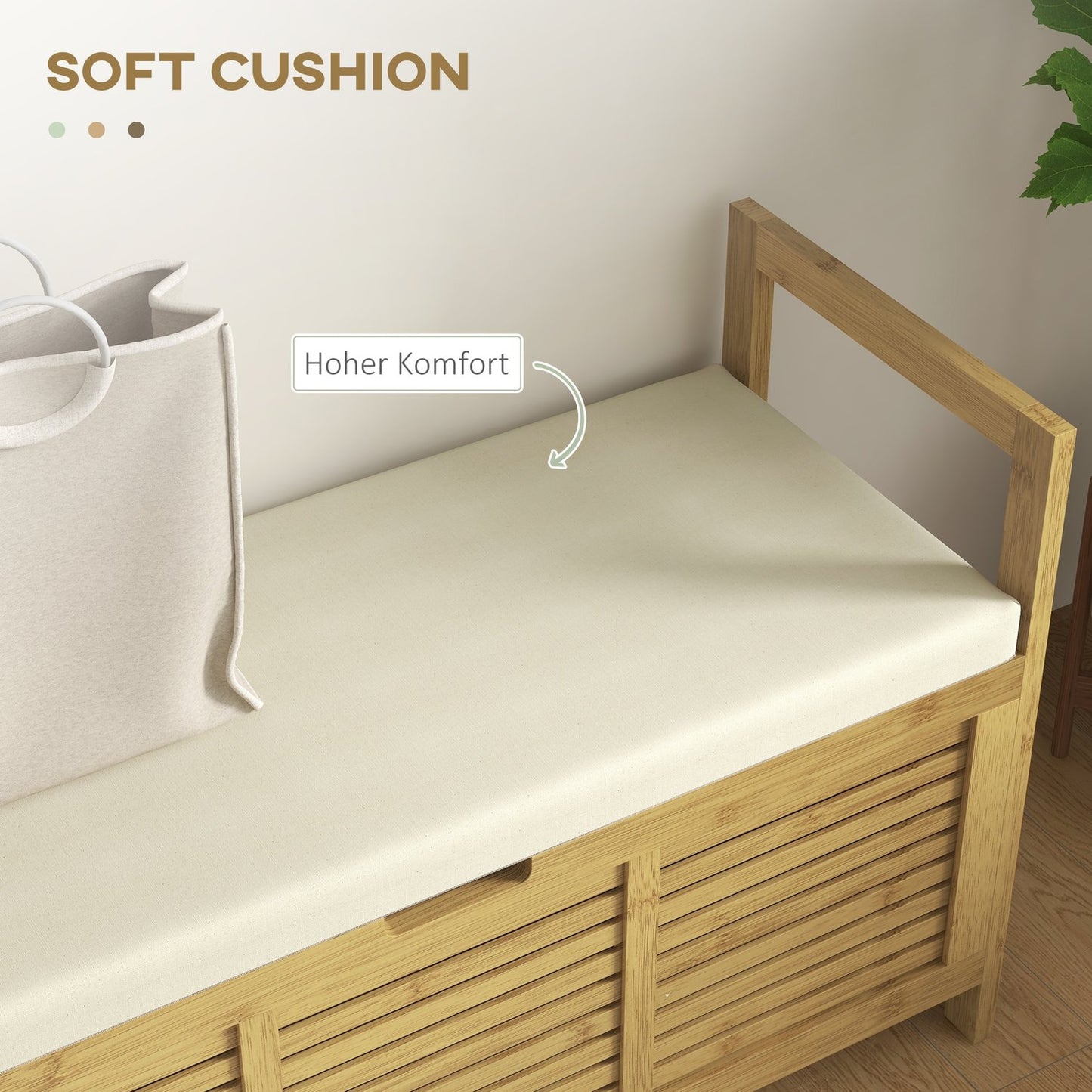 Bamboo Shoe storage bench with folding lid - 100x40x60 cm
