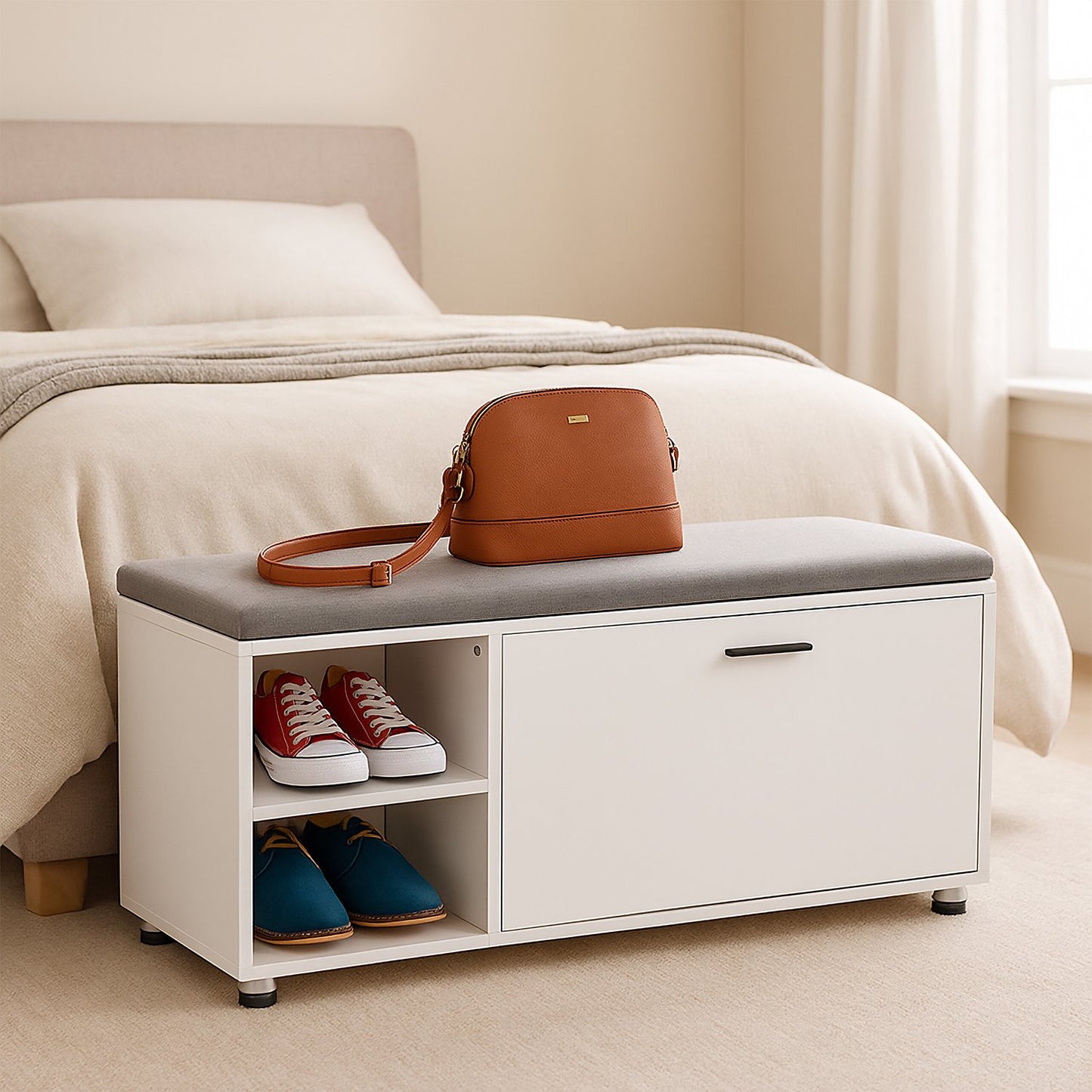 Shoe Bench with Cushion & Hallway Cabinet Set