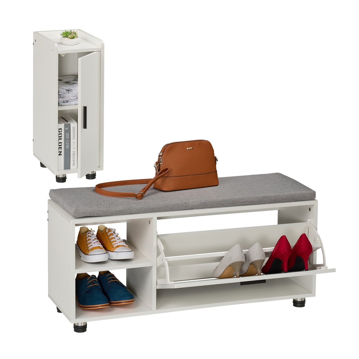 Shoe Bench with Cushion & Hallway Cabinet Set