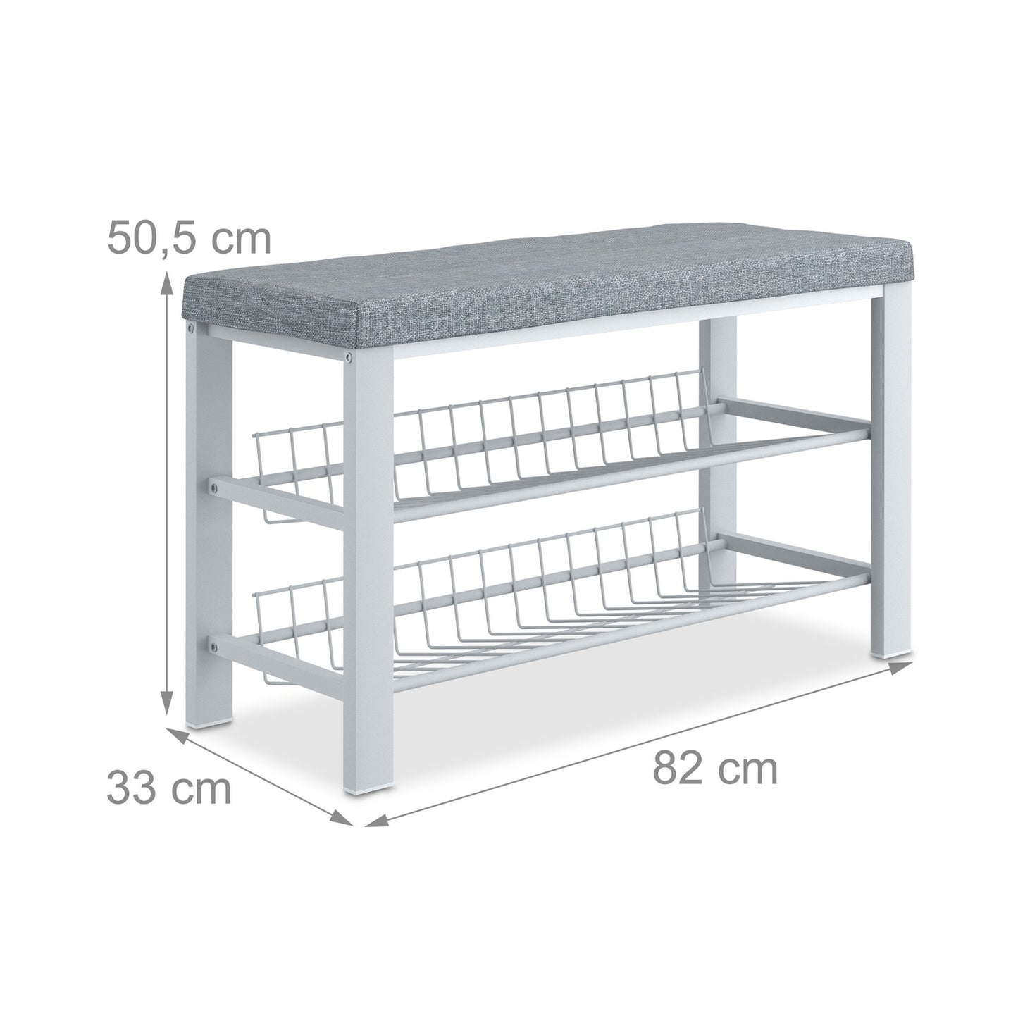 Shoe Bench with Cushion, Metal Frame, 2-Tier Rack