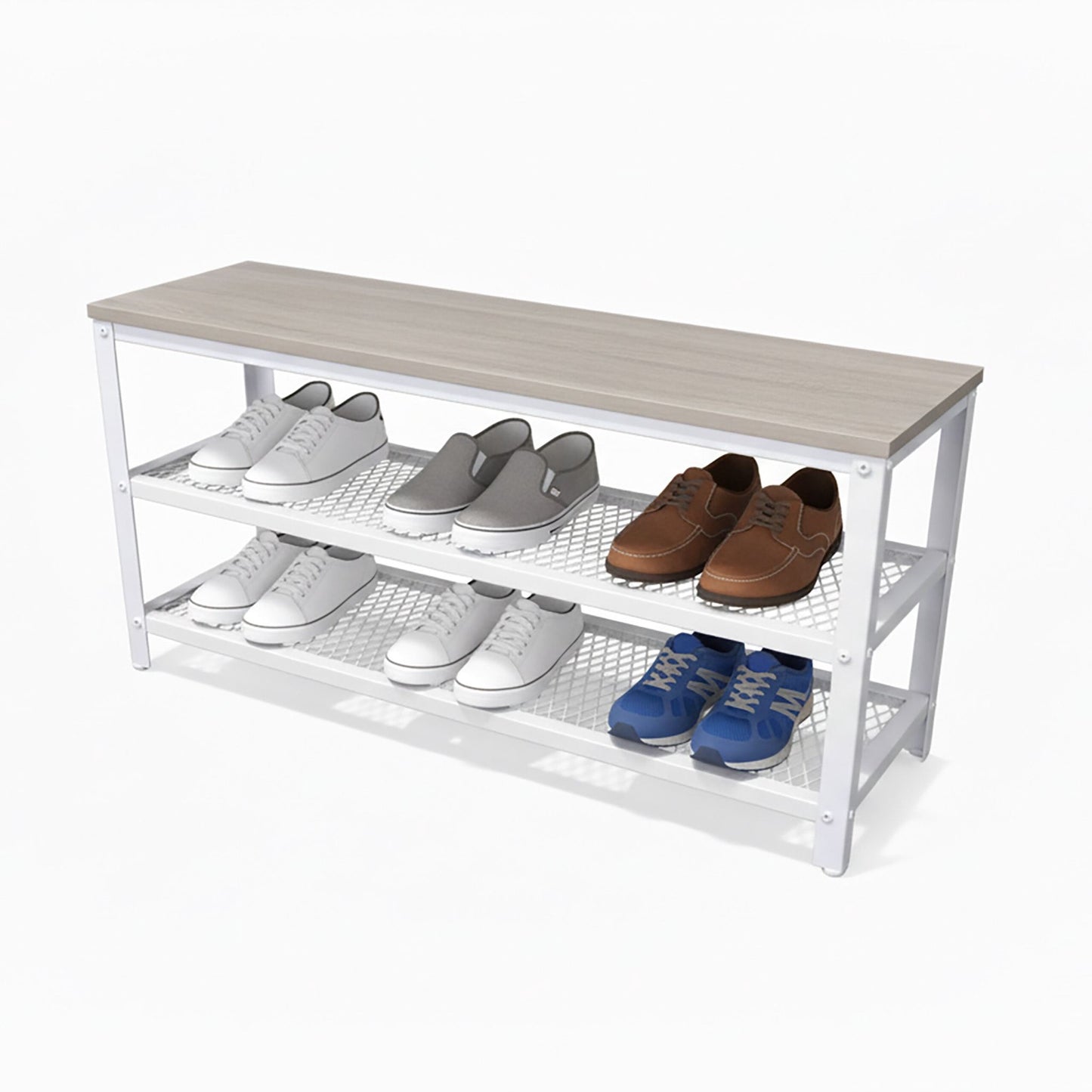 Shoe Bench with Seat and 2 Shelves for Entryway