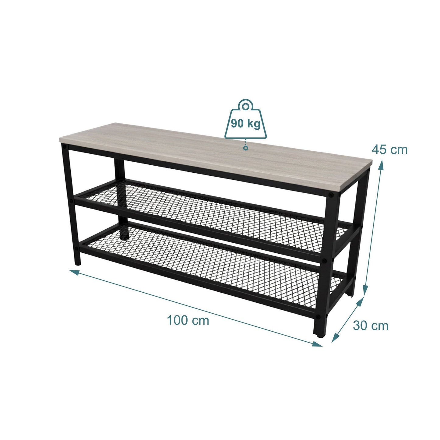 Shoe Bench with Seat and 2 Shelves for Entryway