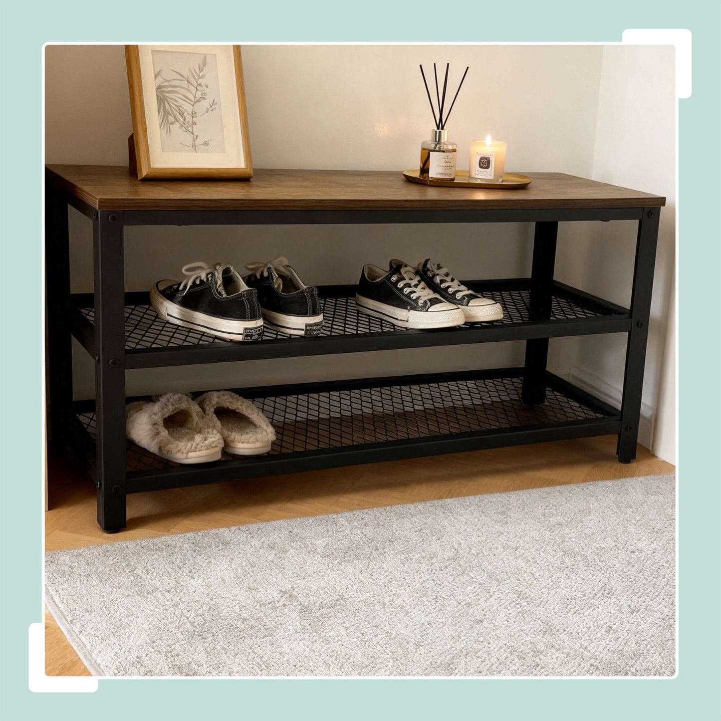 Shoe Bench with Seat and 2 Shelves for Entryway