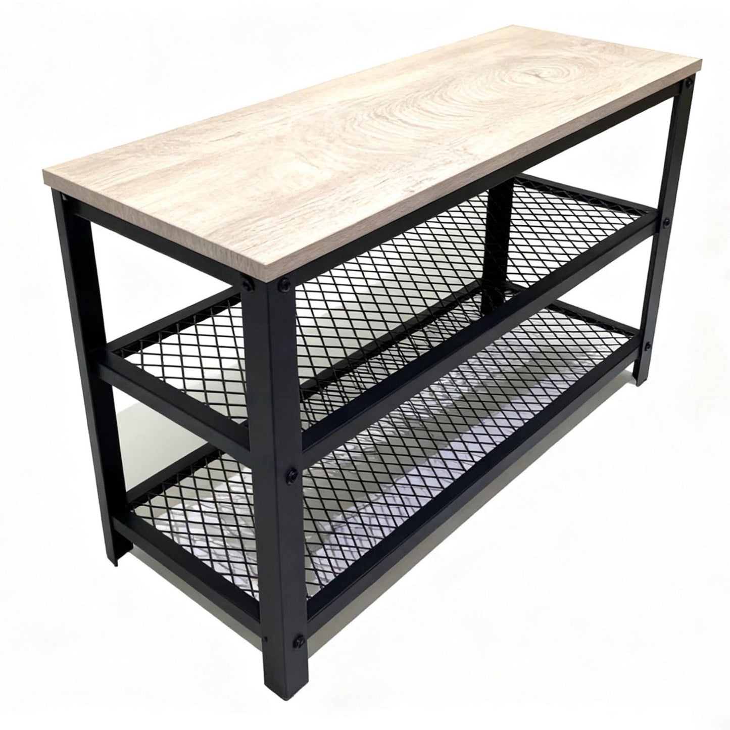 Shoe Bench with Seat and 2 Shelves for Entryway