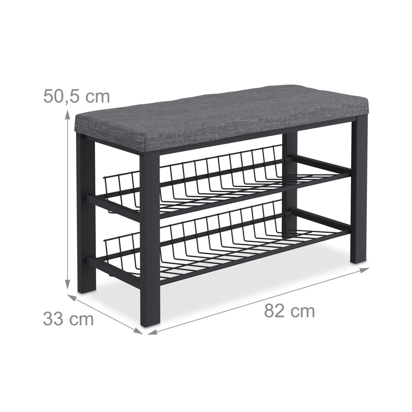 Shoe Bench with Upholstered Seat and Metal Rack