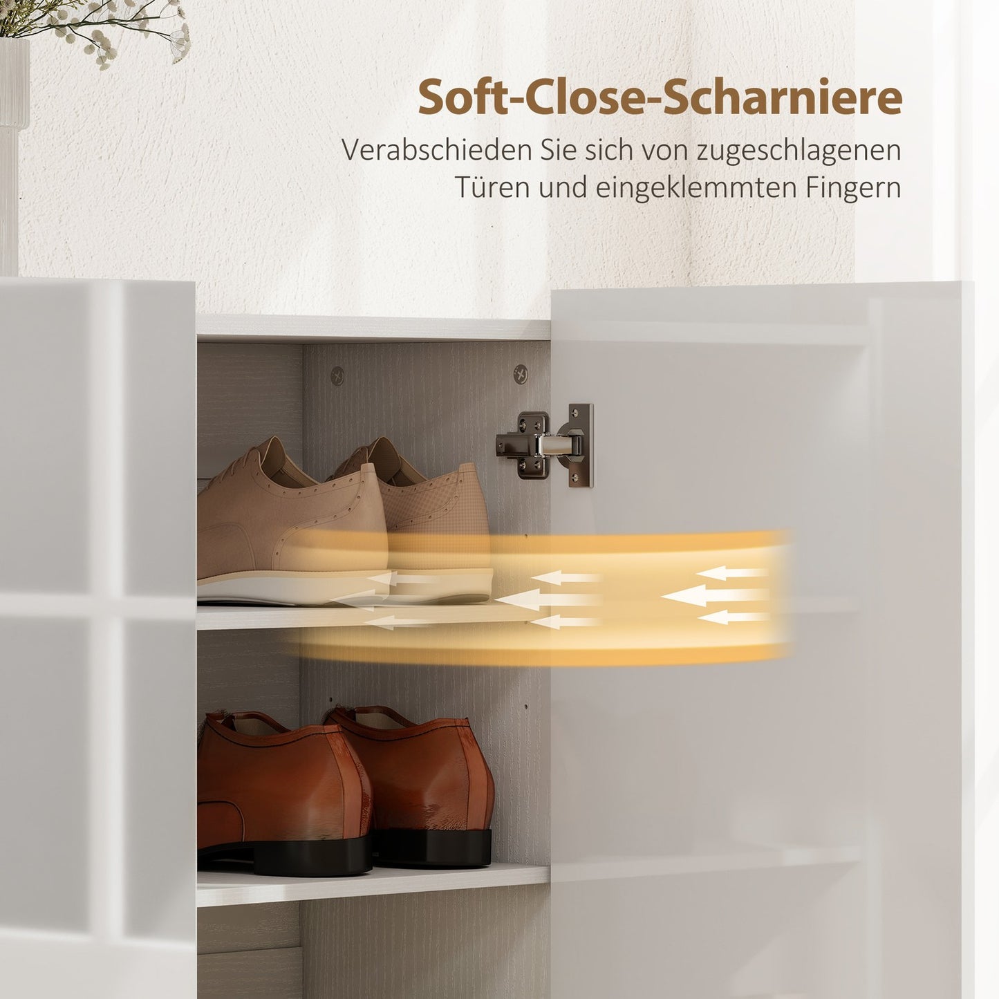Shoe Cabinet, 10 Shelves, Ventilation, Soft-Close, White Wood
