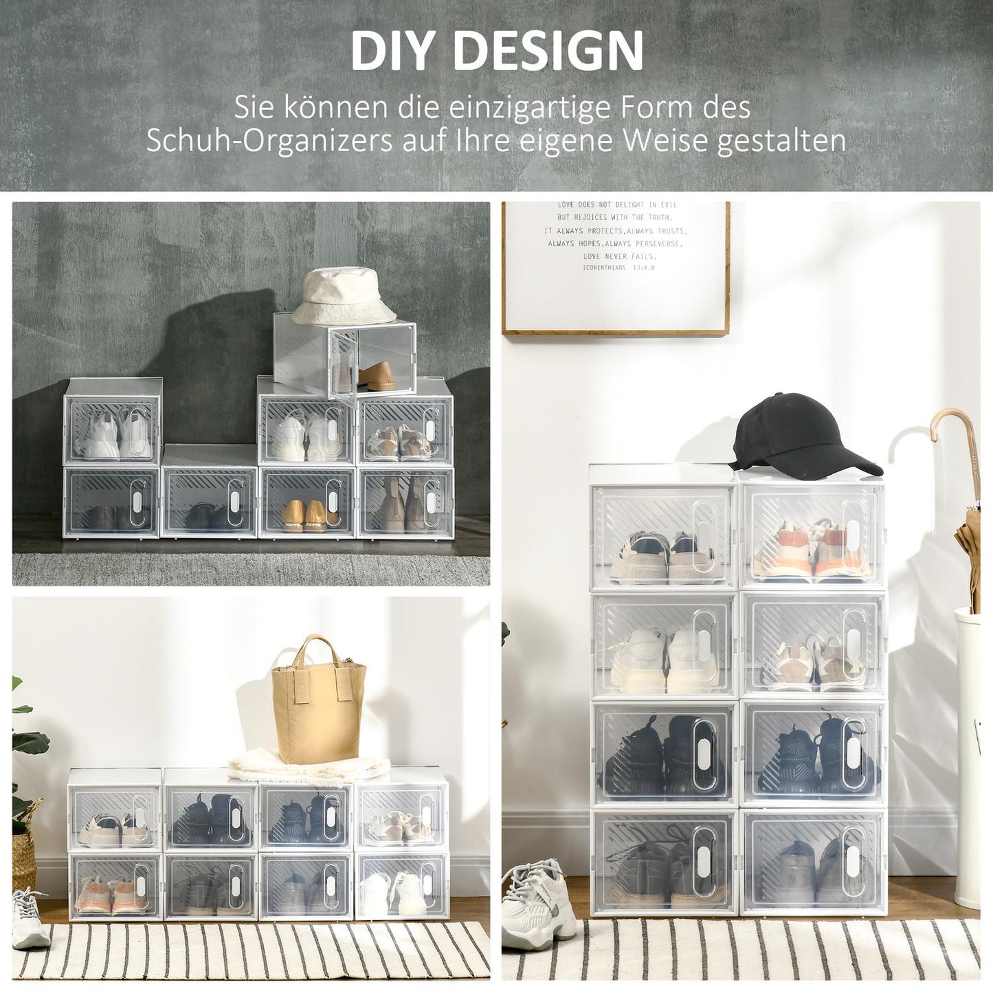 Shoe rack in transparent plastic - rectangular shelf with 8 compartments