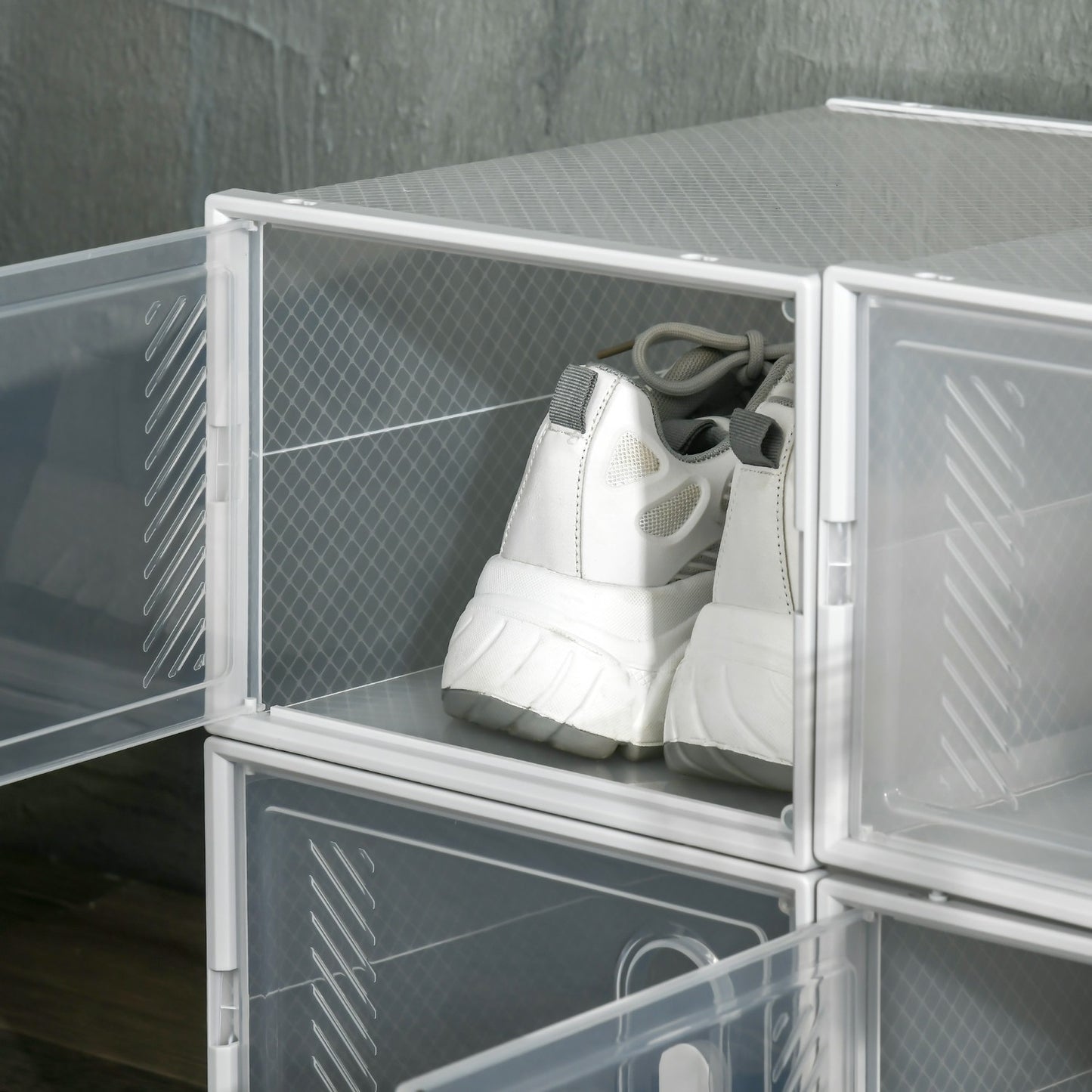 Shoe rack in transparent plastic - rectangular shelf with 8 compartments
