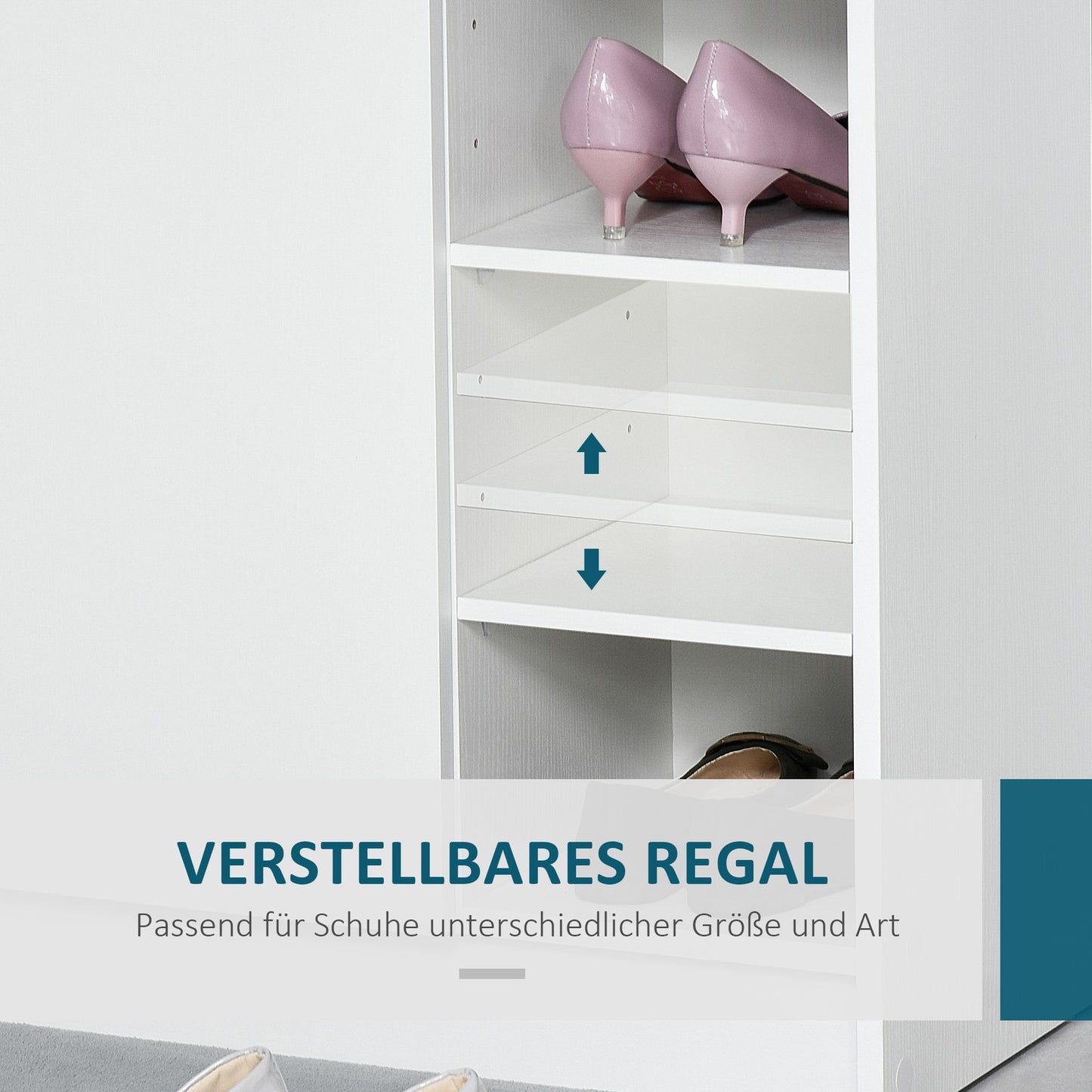 White Shoe cabinet with doors & 4 compartments, 83x30x90cm