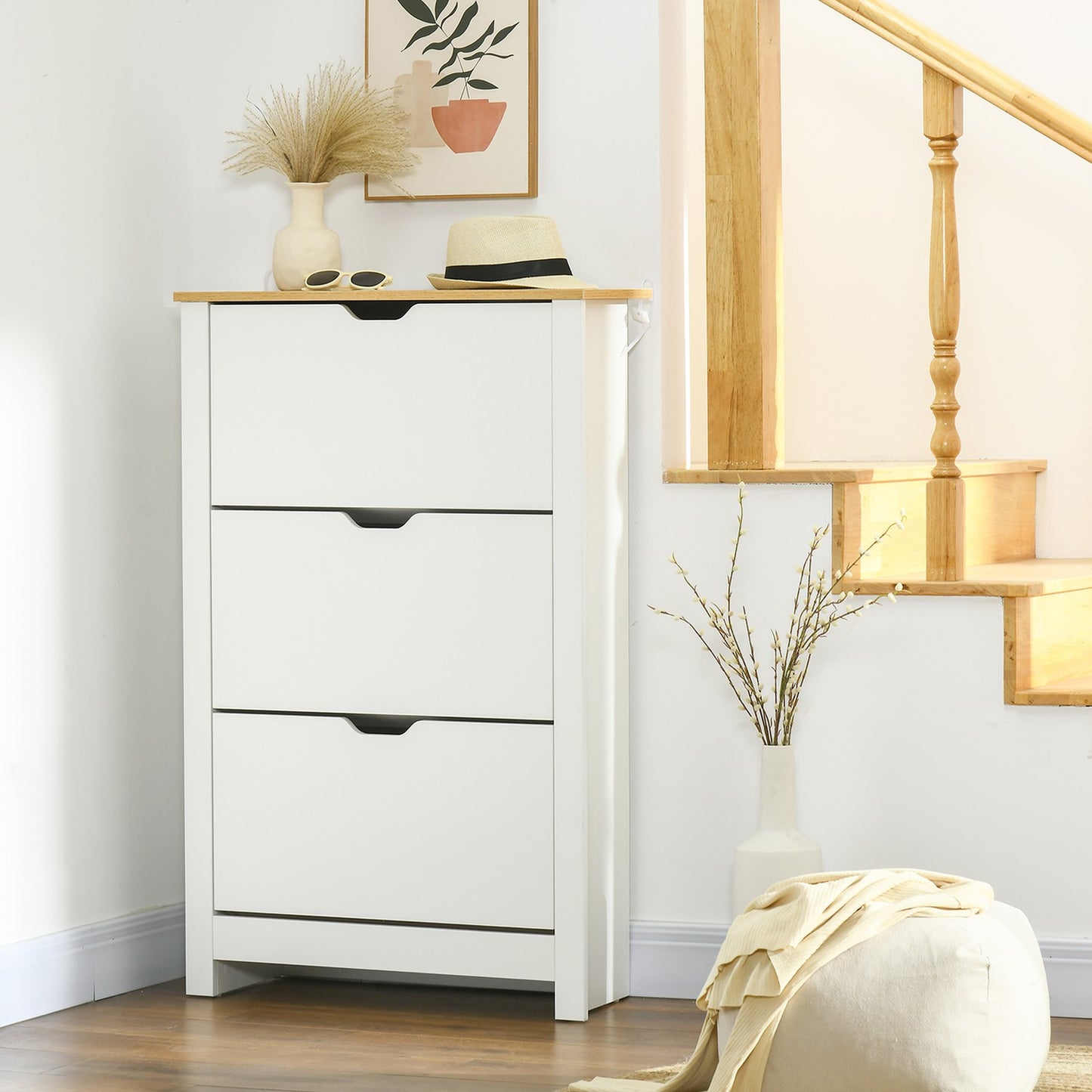 White & Natural Shoe Cabinet - Holds 18 pairs, space saving