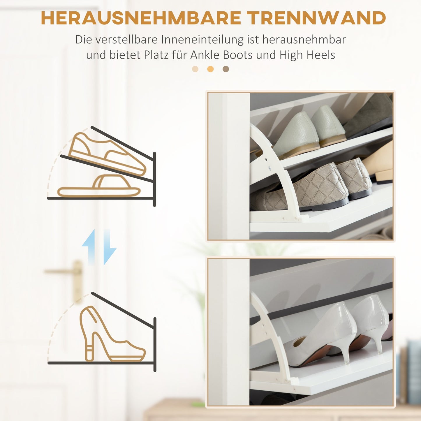 White & Natural Shoe Cabinet - Holds 18 pairs, space saving
