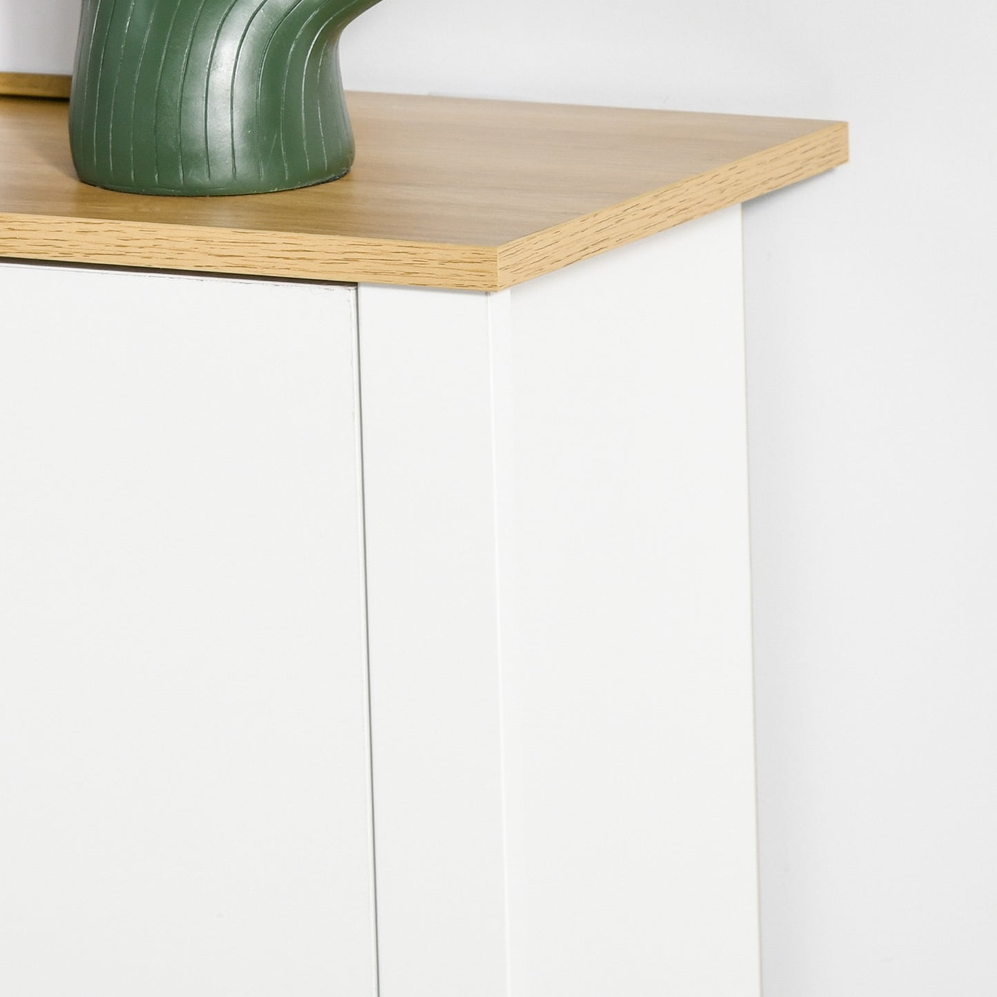 Space-saving shoe cabinet, white & natural, 12-pair capacity