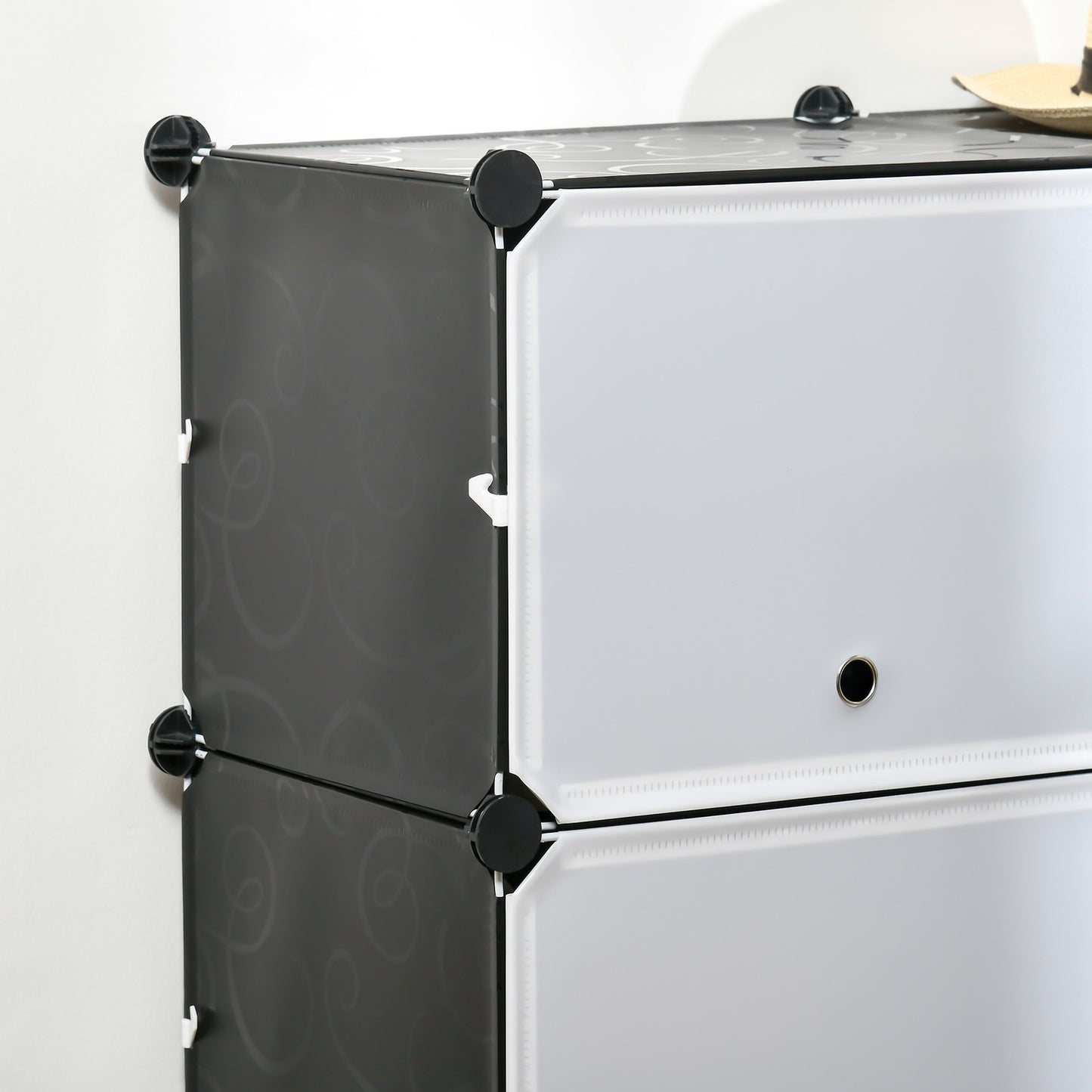 Shoe cabinet storage solution, 12-cube DIY plastic, black/white