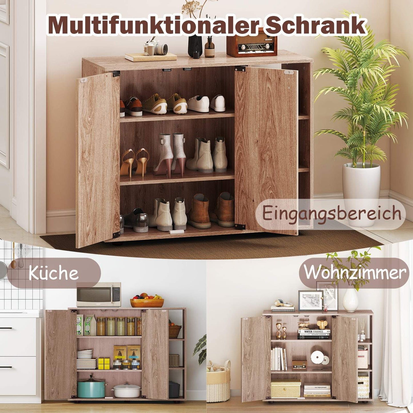 Shoe Cabinet with 2 Doors & Adjustable Shelves, Natural