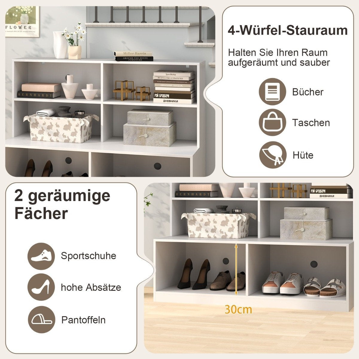 Shoe Cabinet with 6 Compartments, 2-in-1 Bench & Shelf