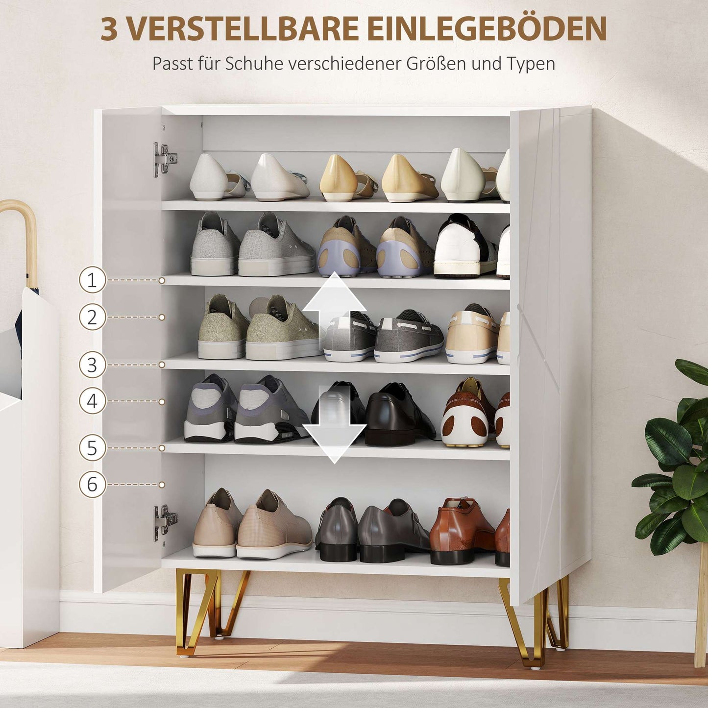 Shoe Cabinet with Adjustable Shelves, White, 72 x 31.5 x 95 cm